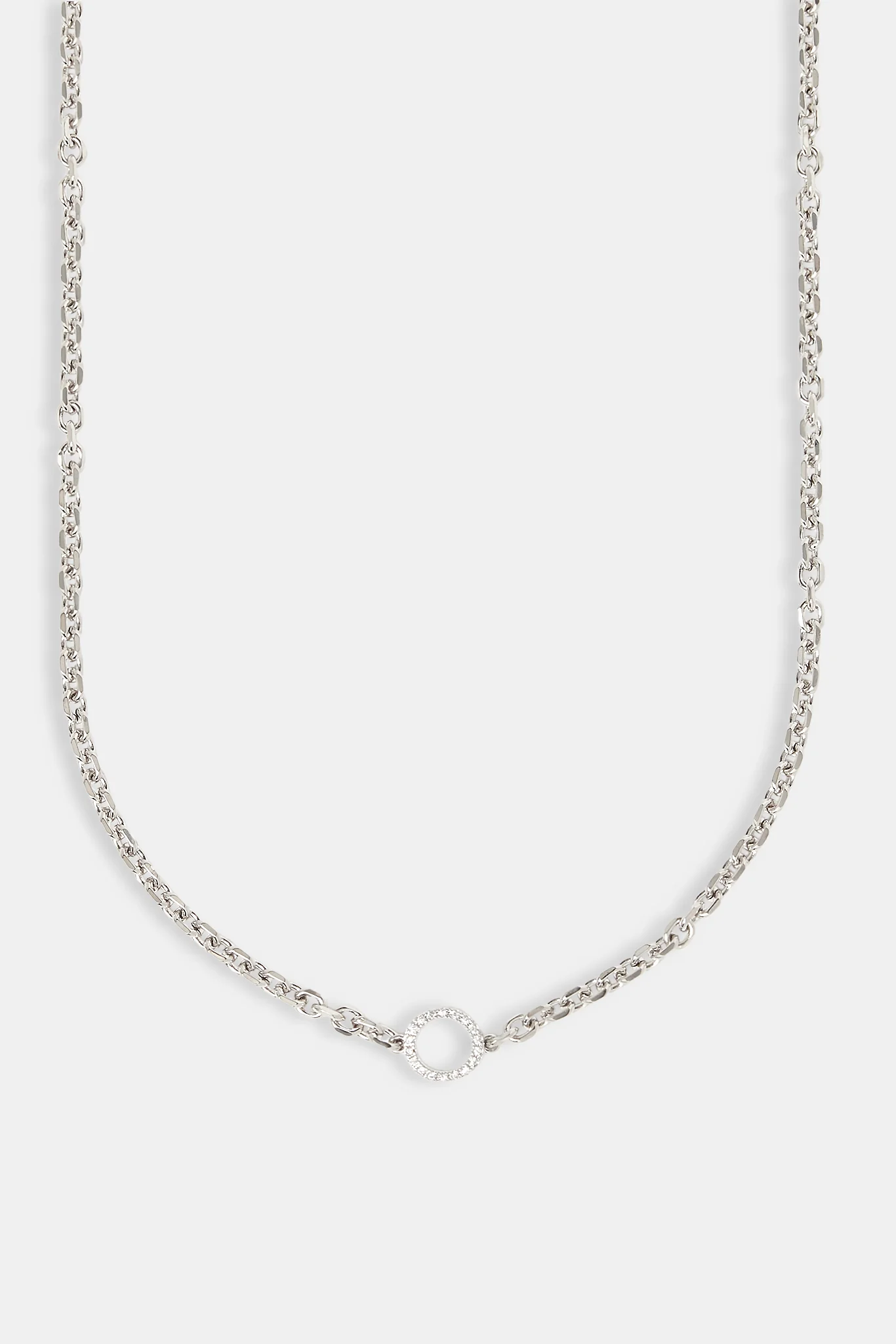 Iced Circle Outline Pendant Necklace - 10mm - Image 2