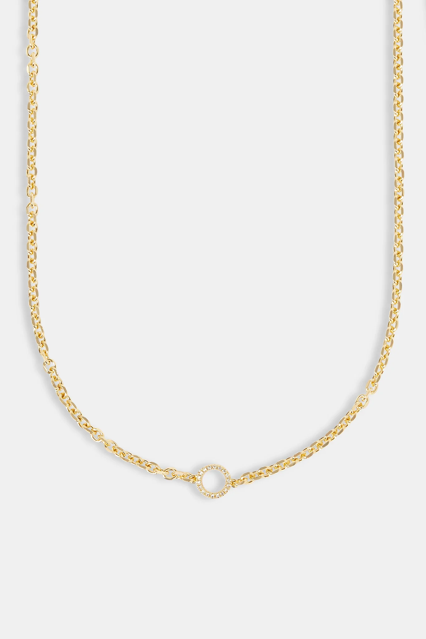 Iced Circle Outline Pendant Necklace - 10mm - Gold - Image 2