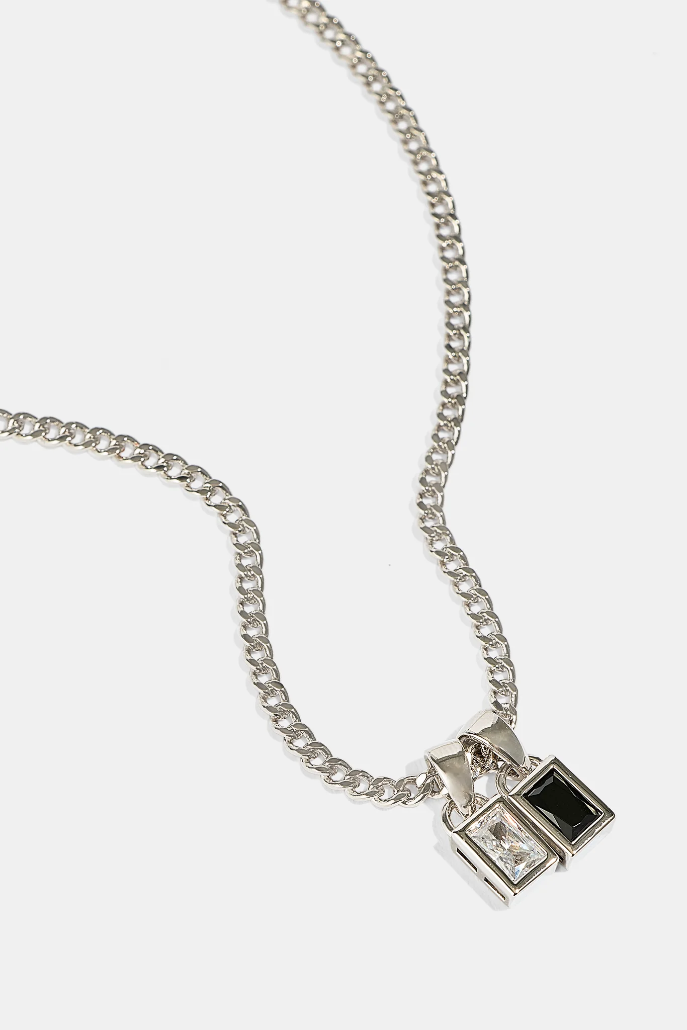 Iced Clear & Black Double Pendant Necklace - 6mm - Image 3