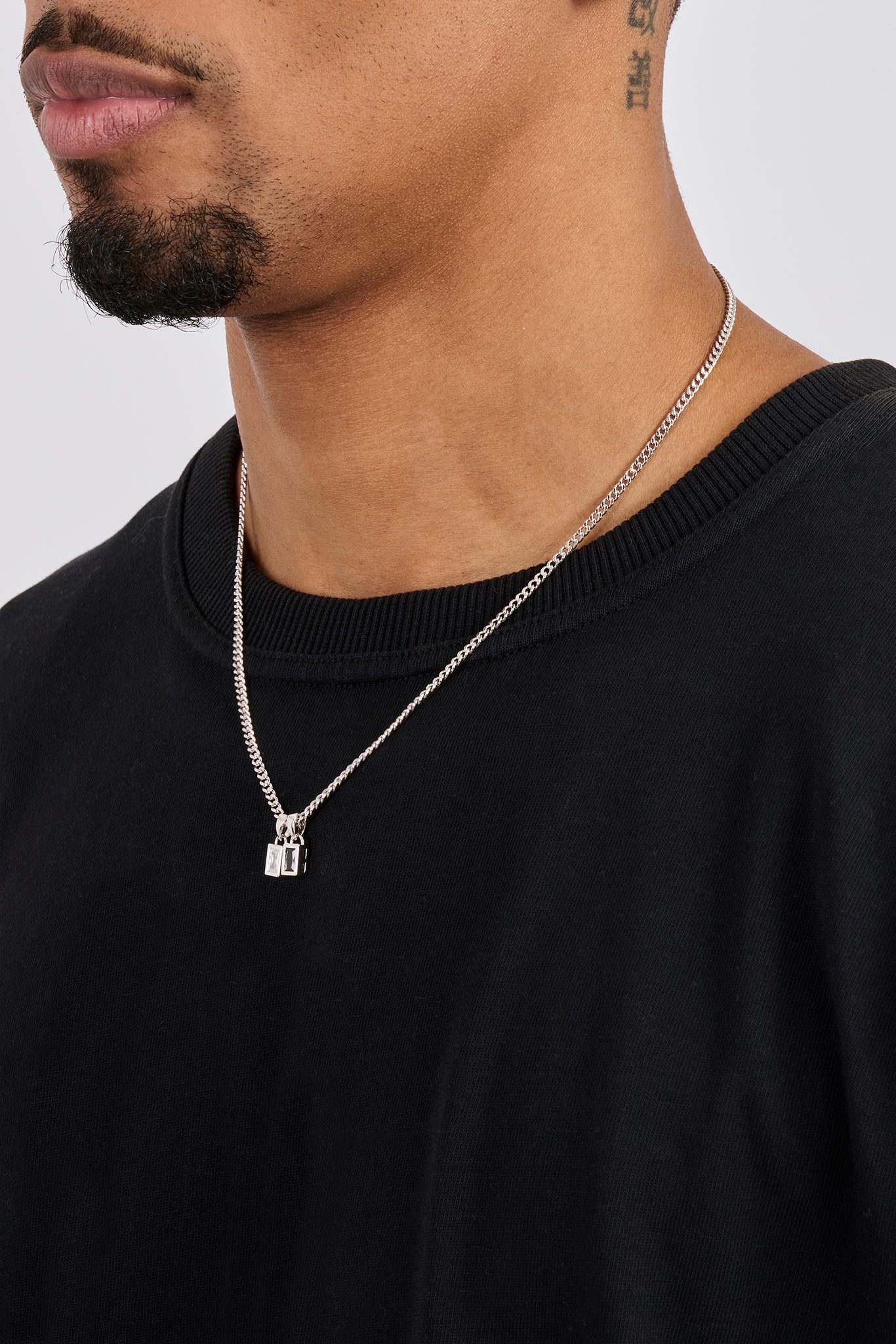 Iced Clear & Black Double Pendant Necklace - 6mm - Image 4