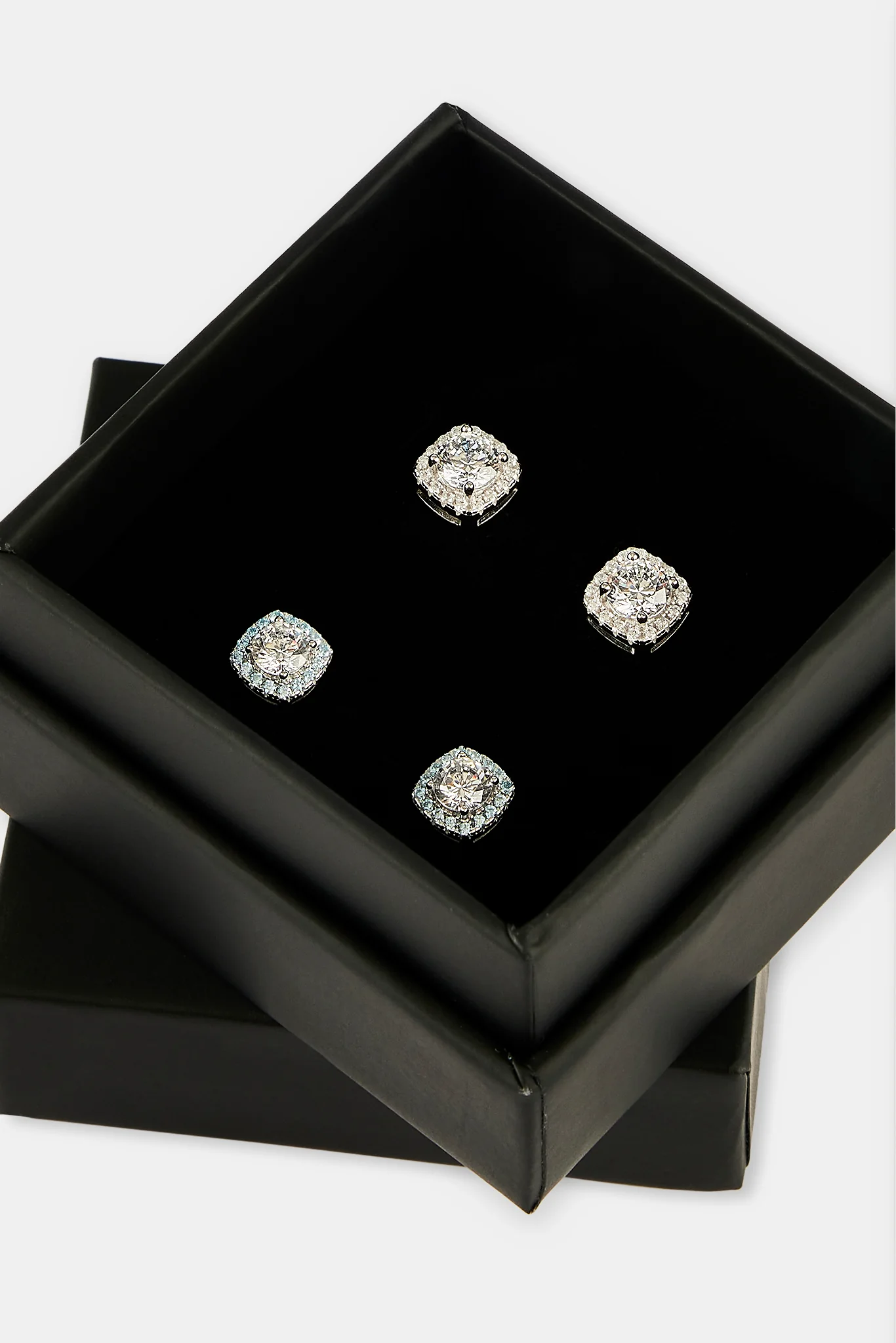 Iced Clear & Blue Cluster Stud Earrings - 7mm - Image 4