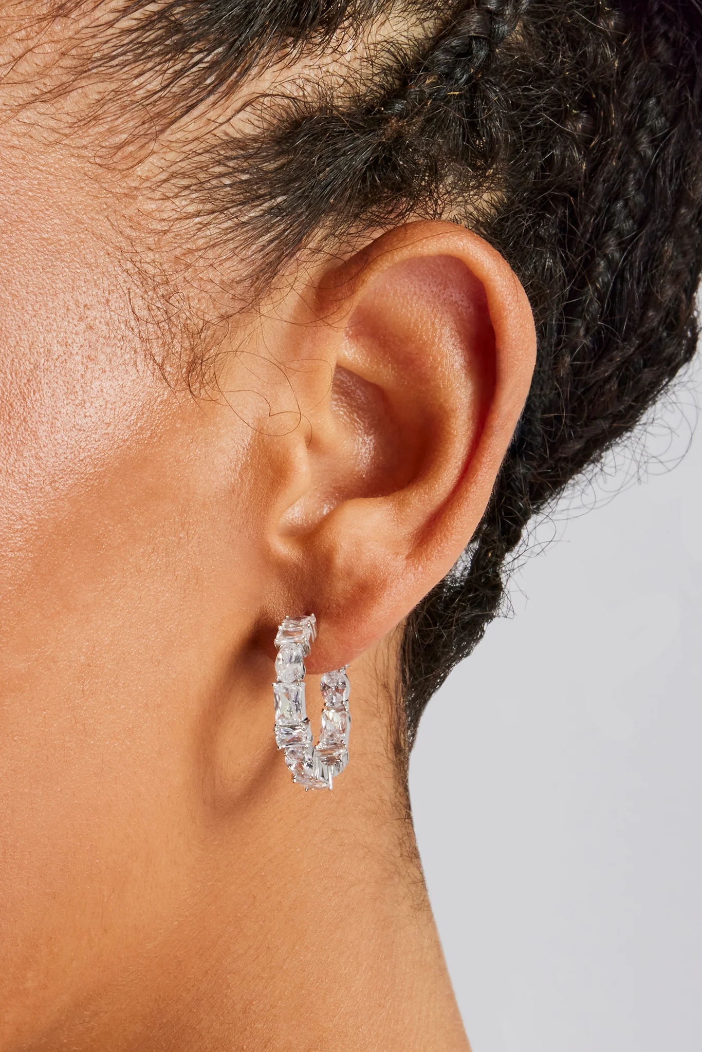Iced Clear Mixed Gem Hoop Earrings - 25mm - Image 2