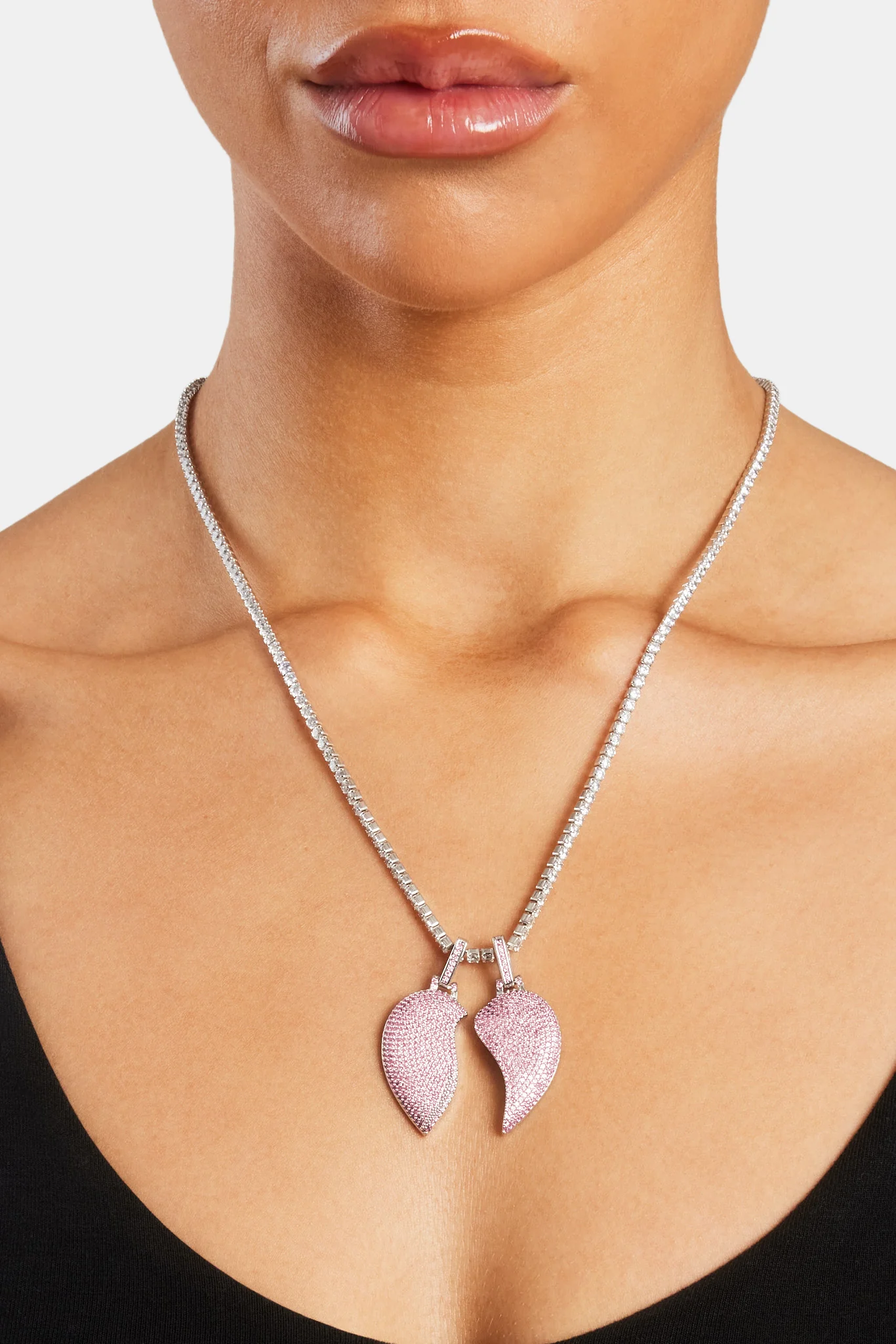 Iced Connecting Heart Pendant - Pink - Image 4