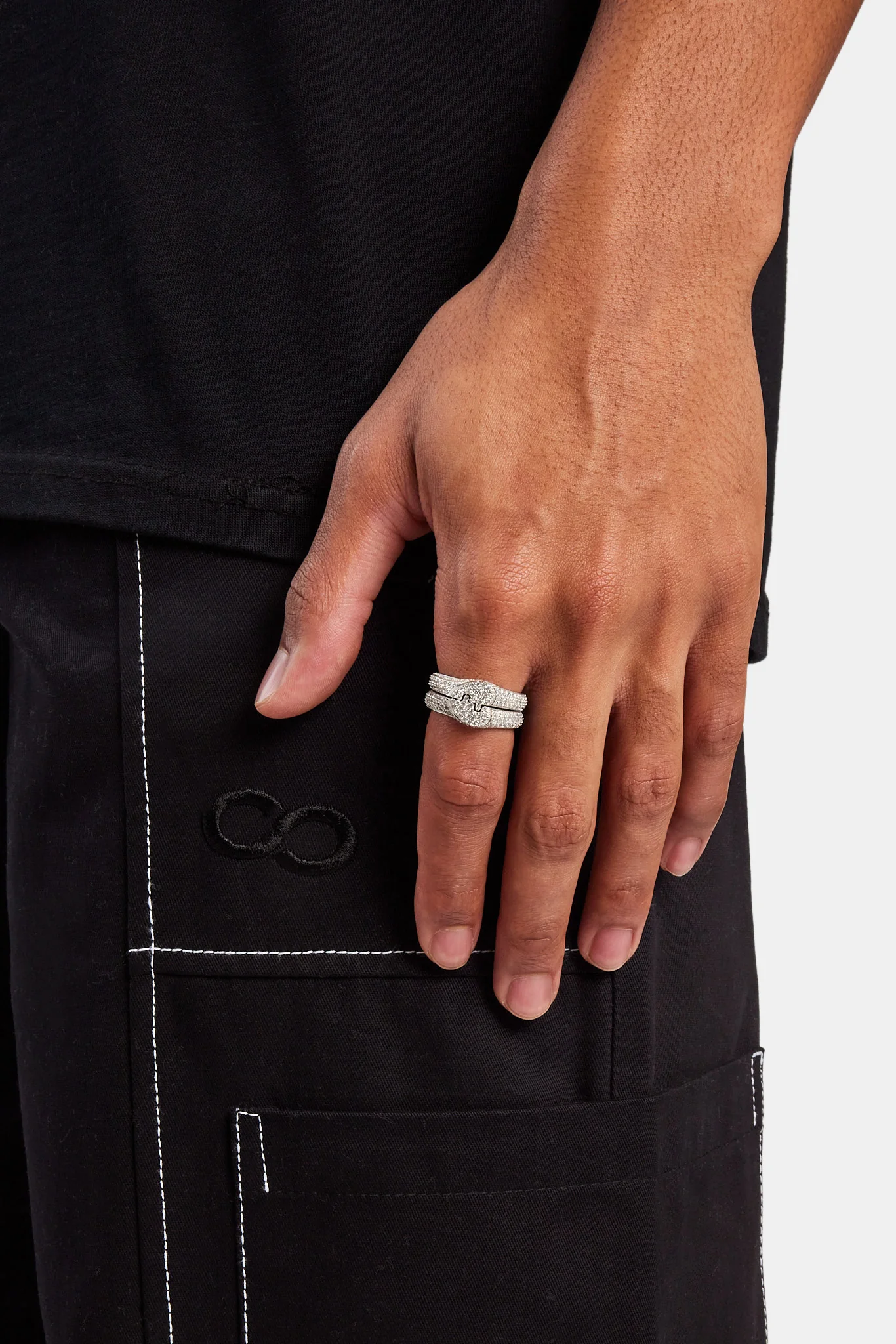 Iced Connecting Heart Ring - White - Image 3