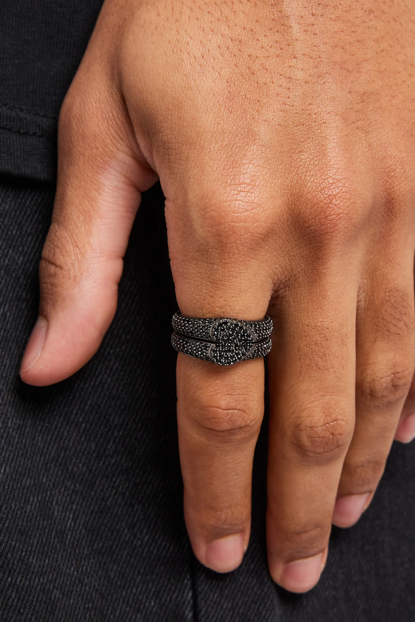 Iced Connecting Heart Ring - Black - Image 2