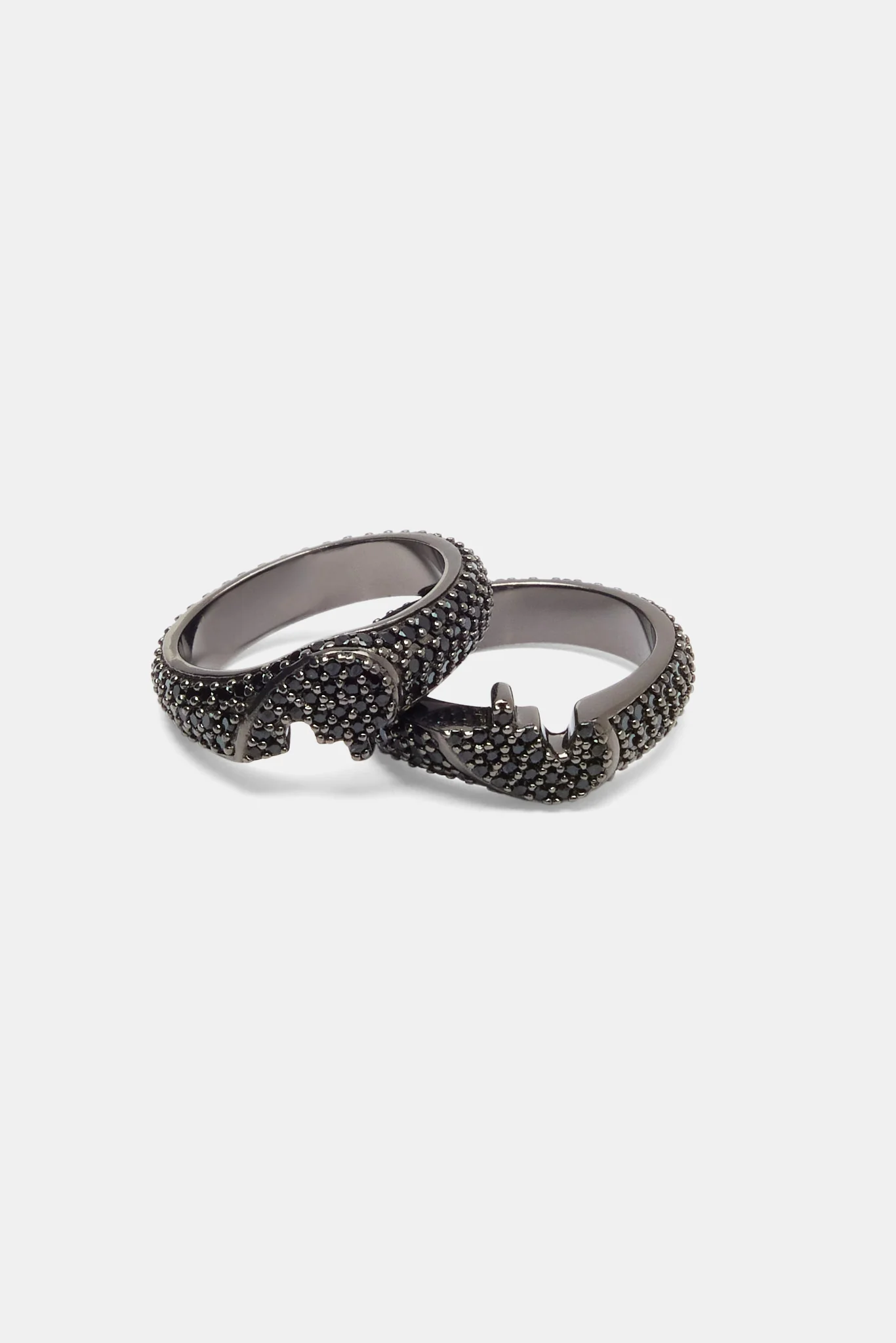 Iced Connecting Heart Ring - Black - Image 3