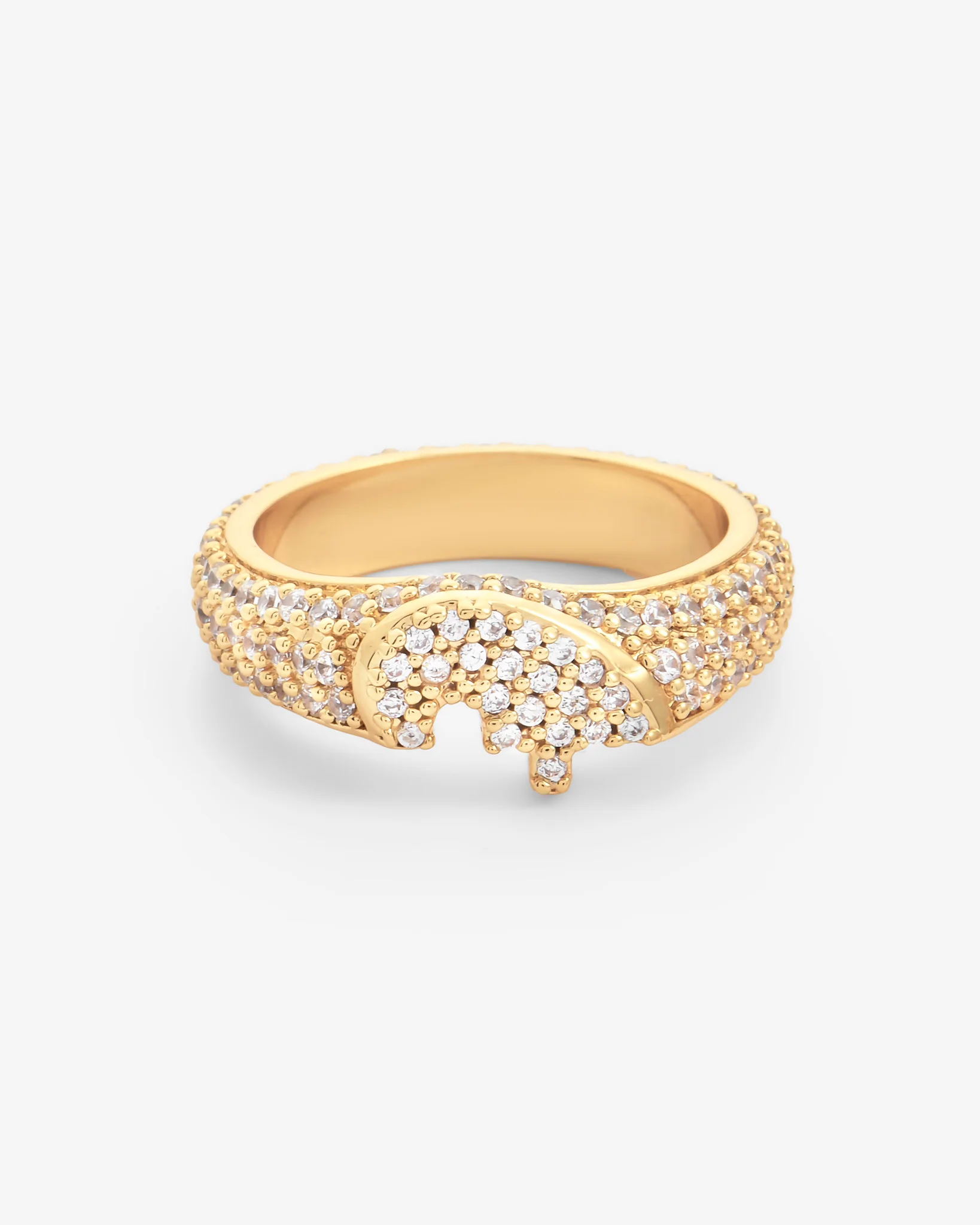 Iced Connecting Heart Ring - Gold - Image 3