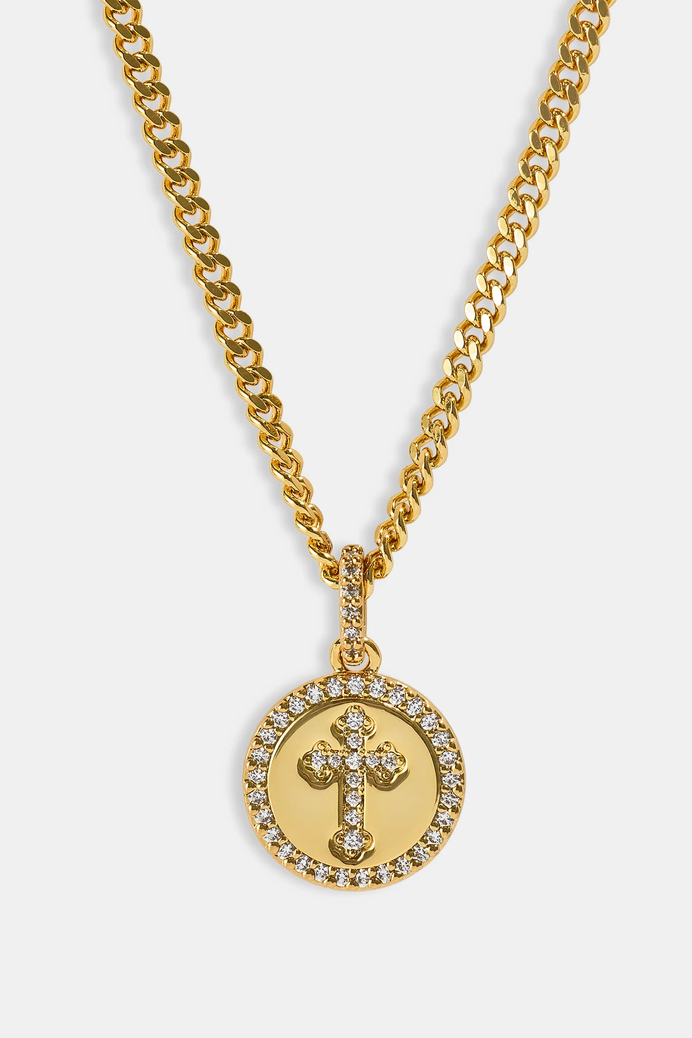 Iced Cross Disk Necklace - 13mm - Gold - Image 2