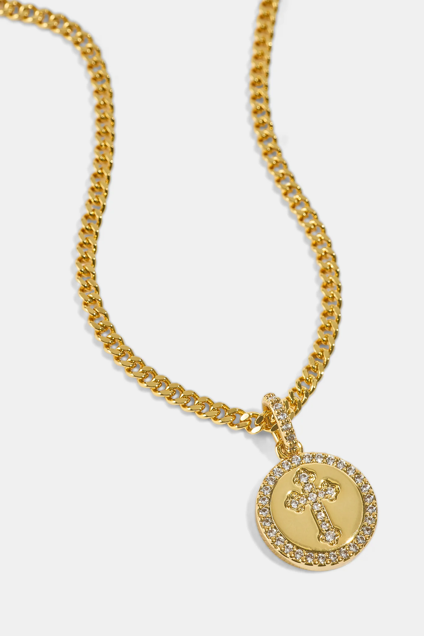 Iced Cross Disk Necklace - 13mm - Gold - Image 3