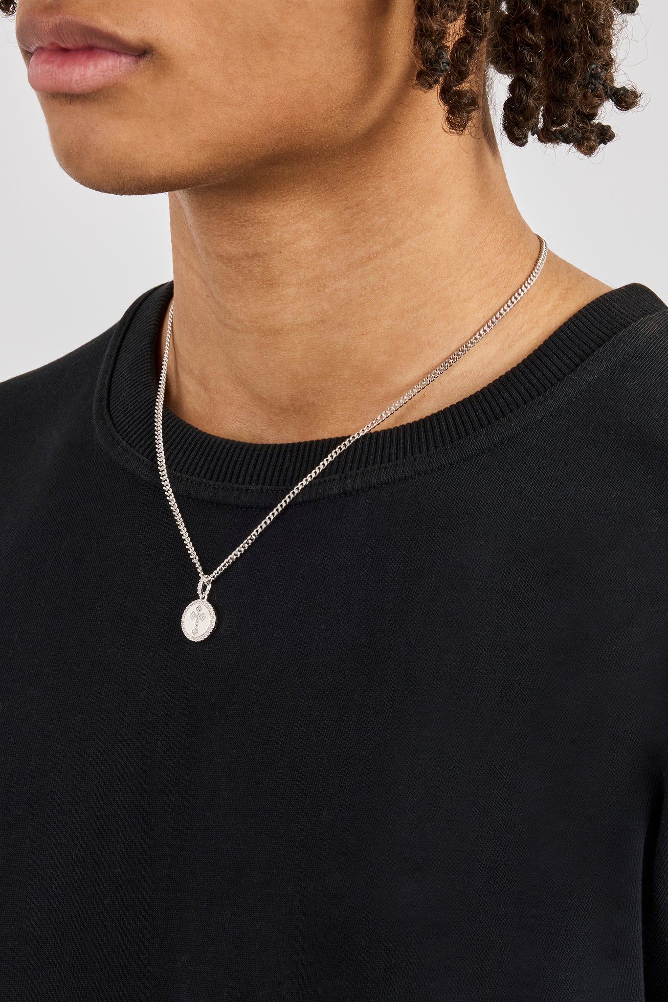 Iced Cross Disk Necklace - 13mm - White - Image 3