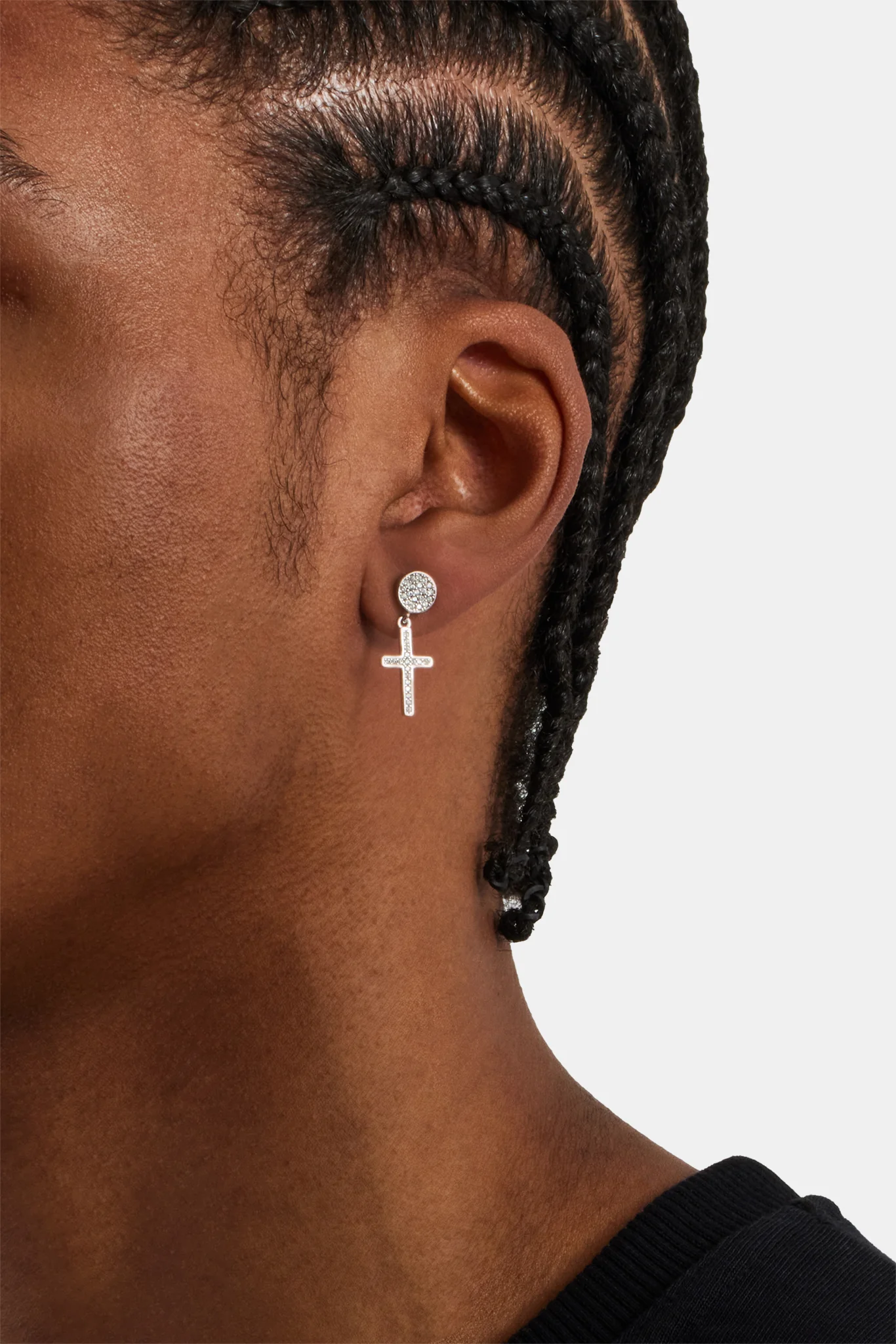 Iced Cross Drop Stud Earrings - White - Image 2