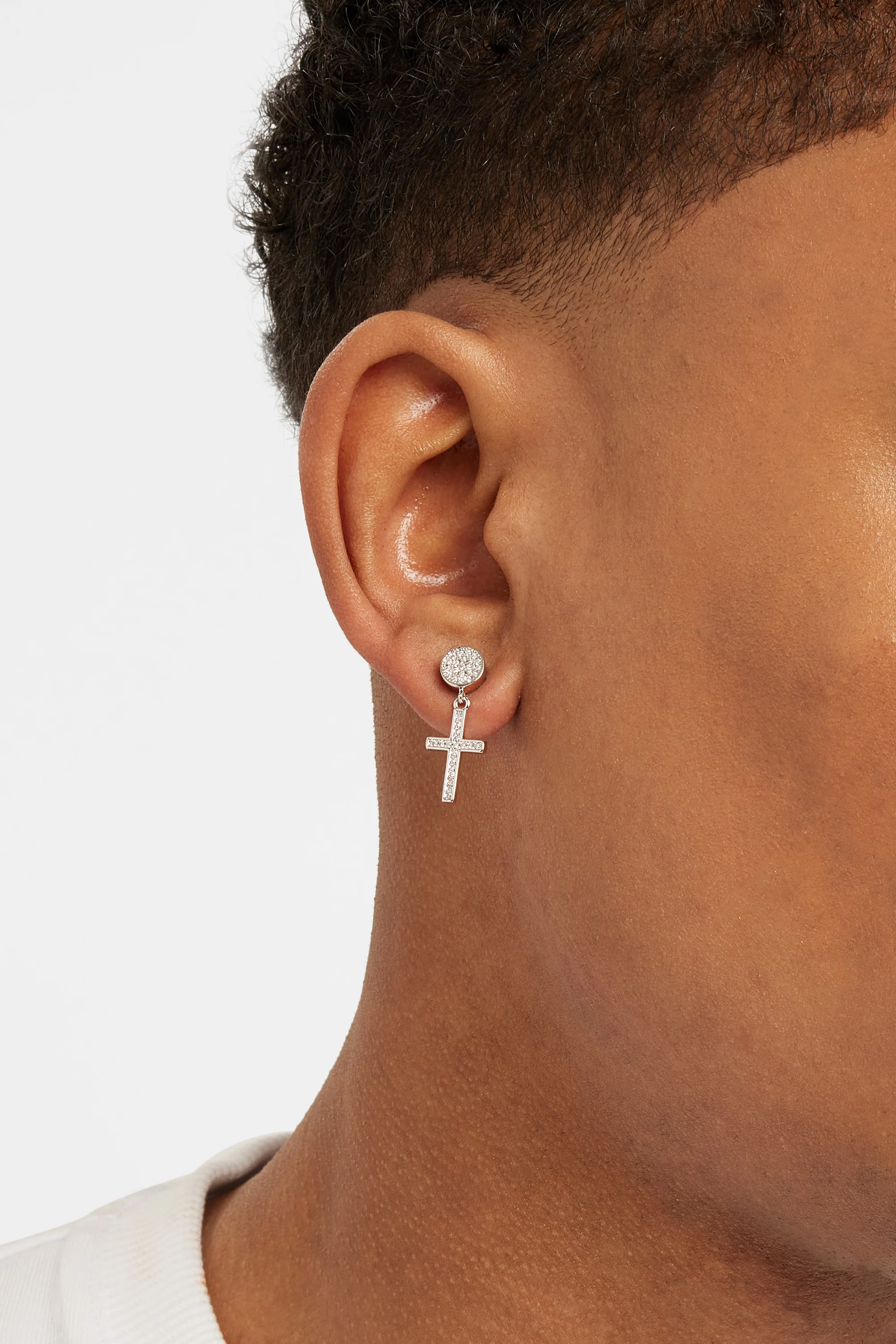 Iced Cross Drop Stud Earrings - Image 2