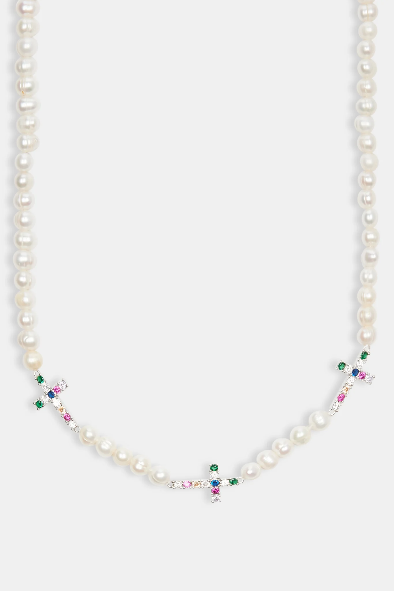 Iced Cross Freshwater Pearl Necklace - Image 2