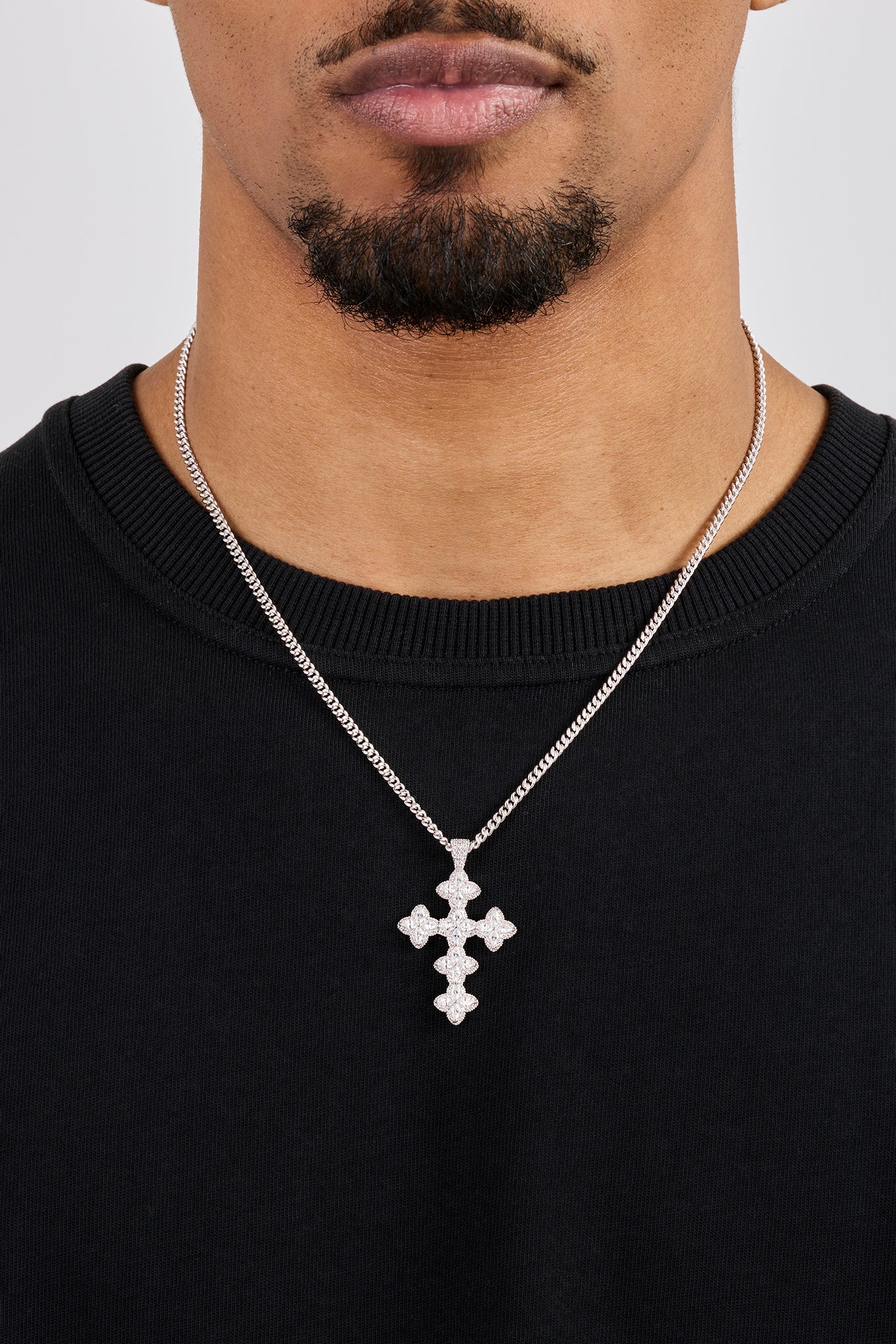 Iced Cross Motif Cuban Necklace - 3mm