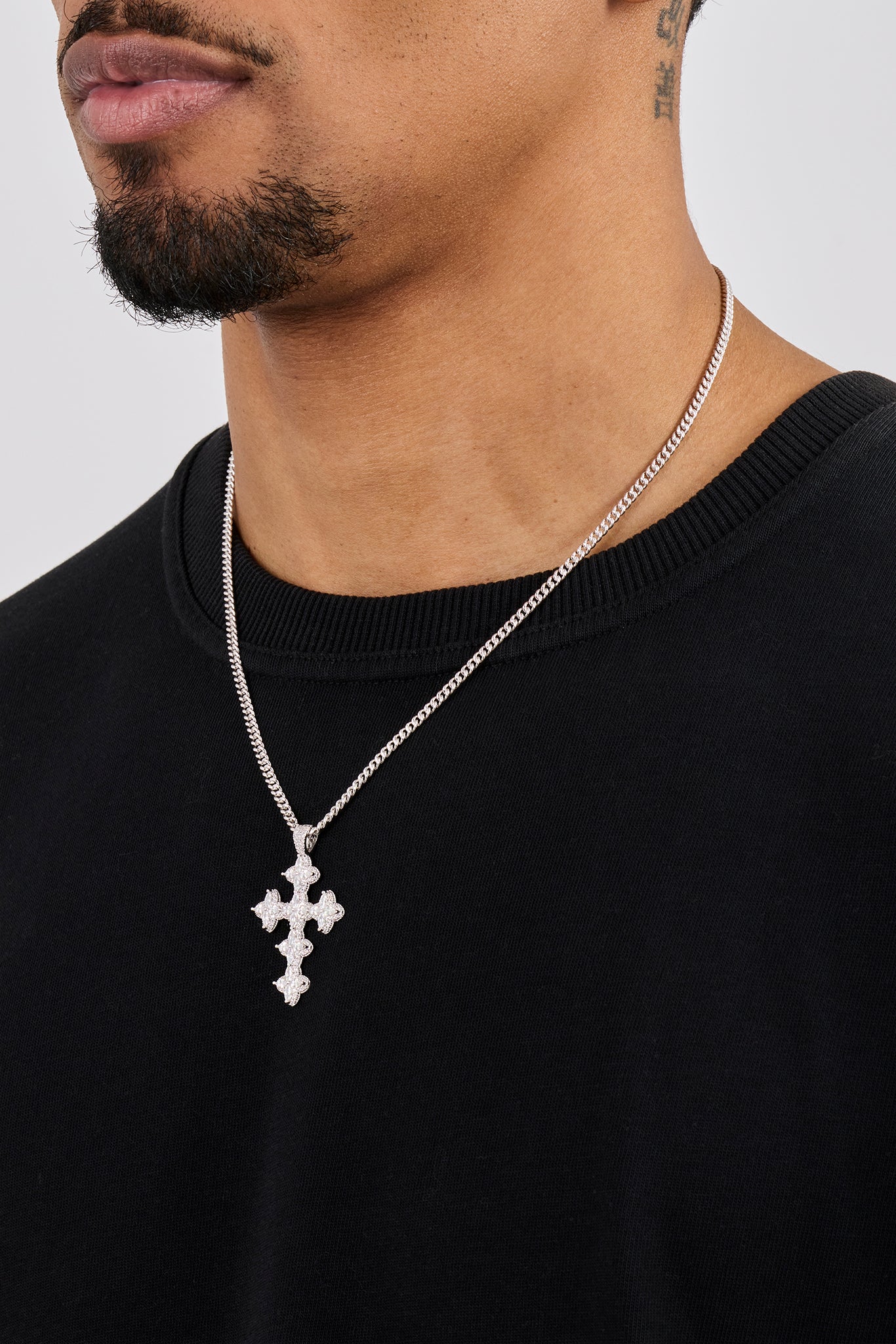 Iced Cross Motif Cuban Necklace - 3mm - Image 3