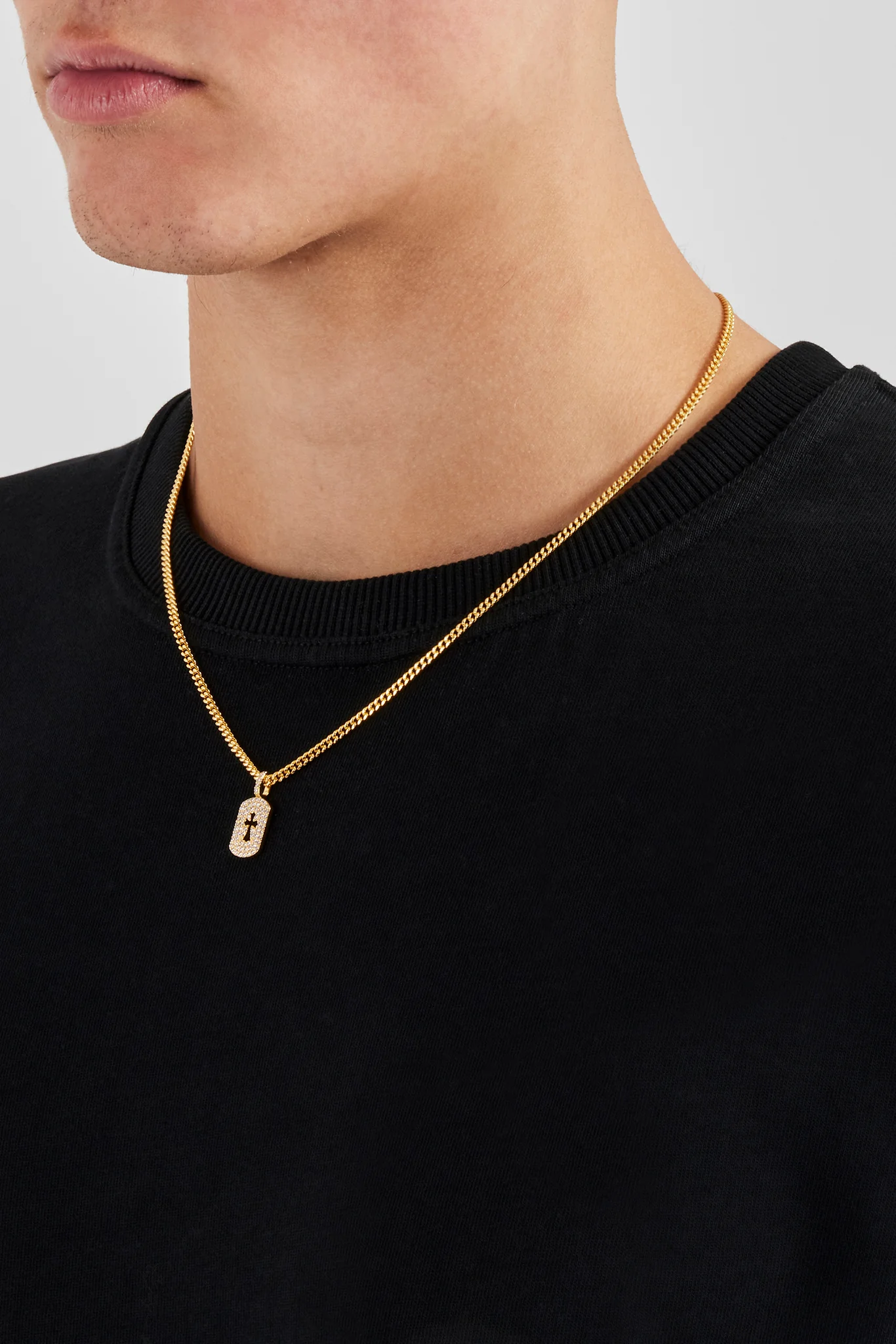 Iced Cross Outline Necklace - 15mm - Gold - Image 3