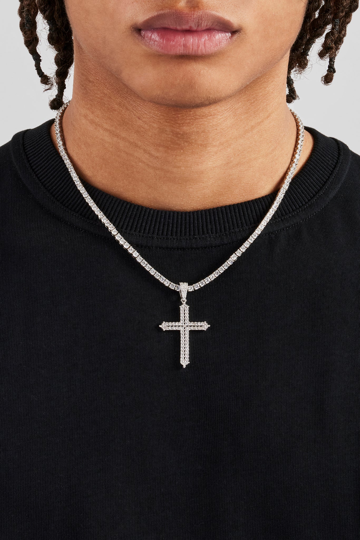 Iced Cross Outline Pendant - 40mm - Image 3