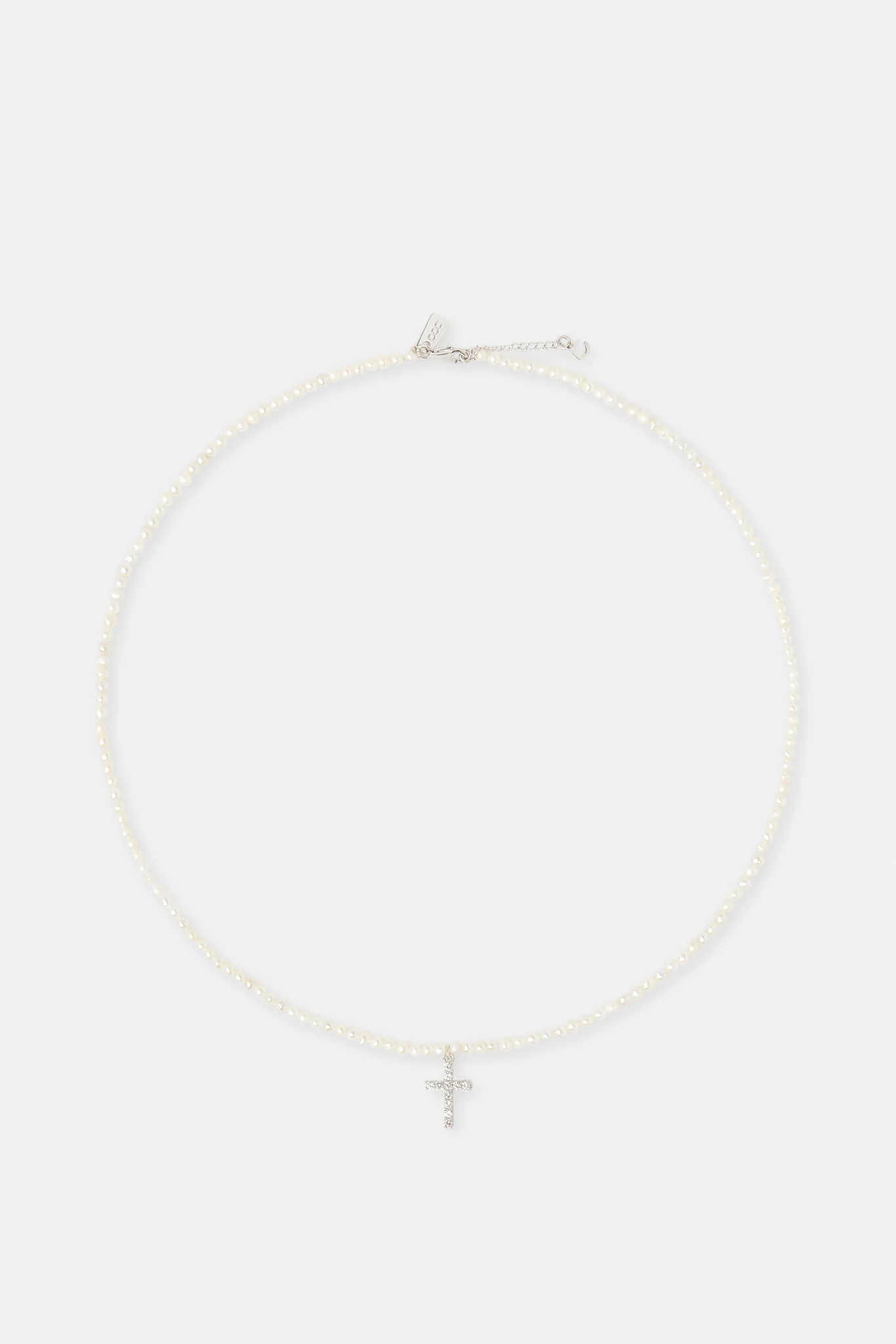 Iced Cross Pendant Freshwater Pearl Necklace - 15mm - Image 4
