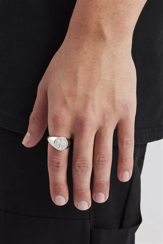 Iced Cross Signet Ring - 15mm - Image 2