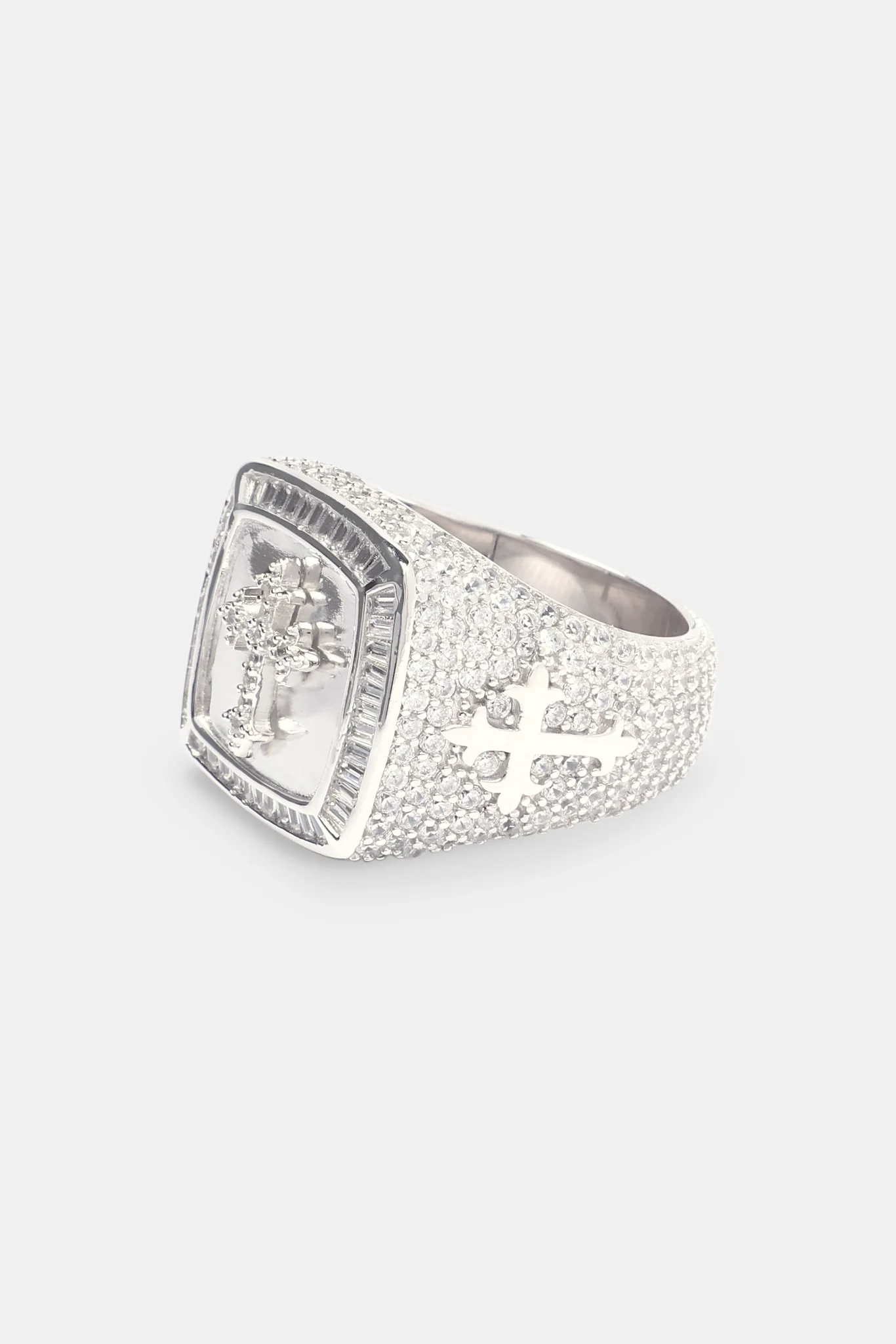 Iced Cross Signet Ring - White 20mm - Image 3