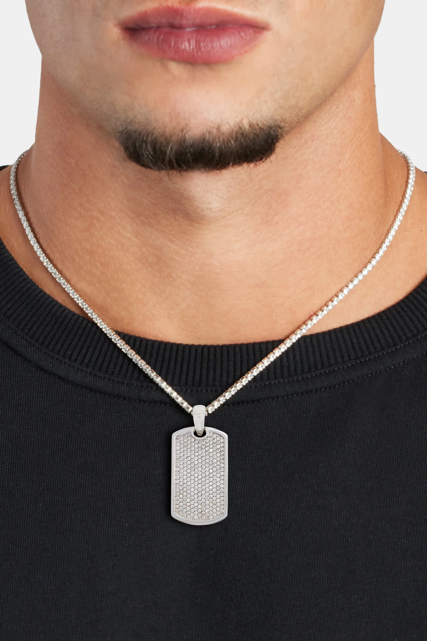 Iced CZ 2 Tone Dog Tag Pendant - Image 6
