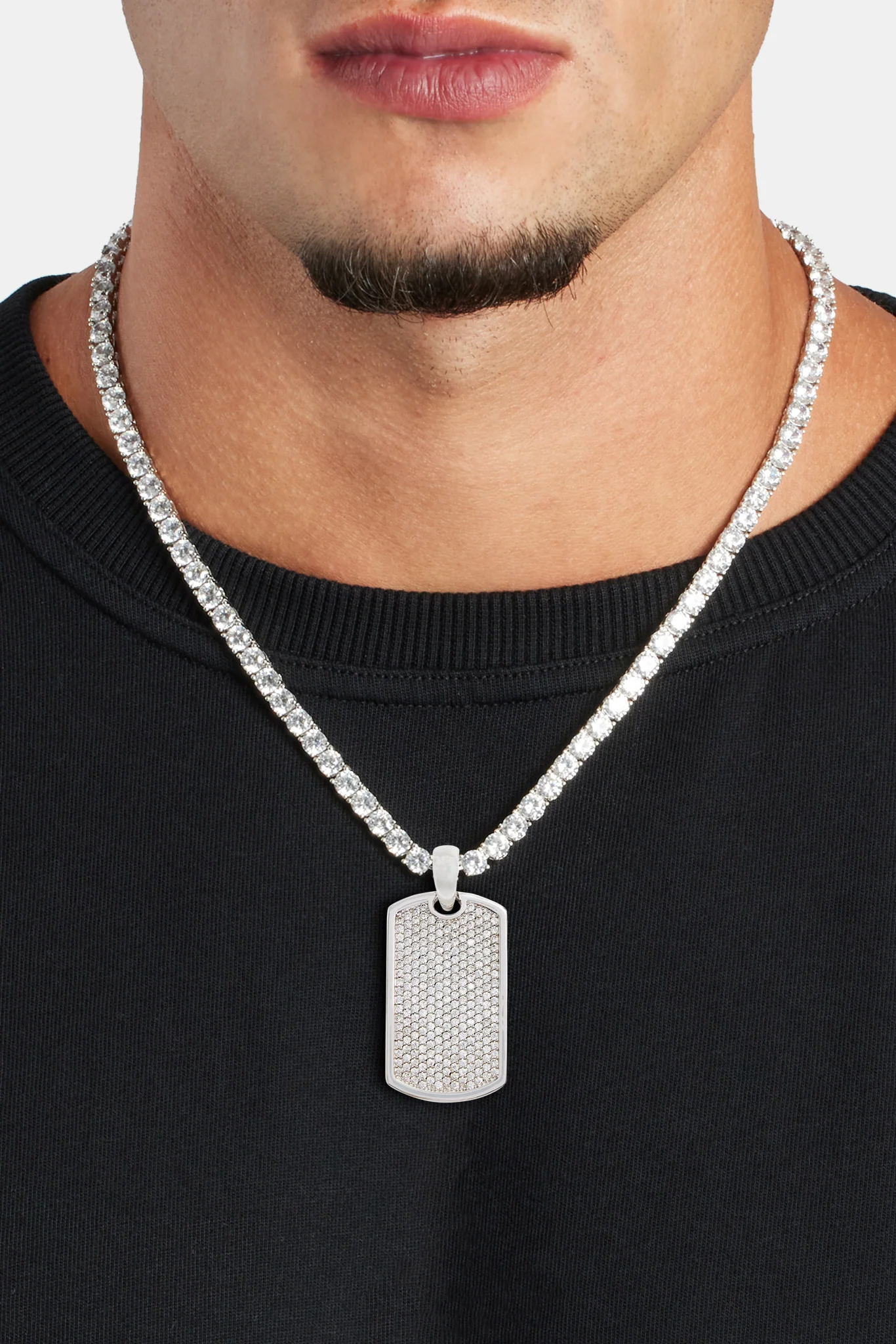 Iced CZ 2 Tone Dog Tag Pendant - Image 7