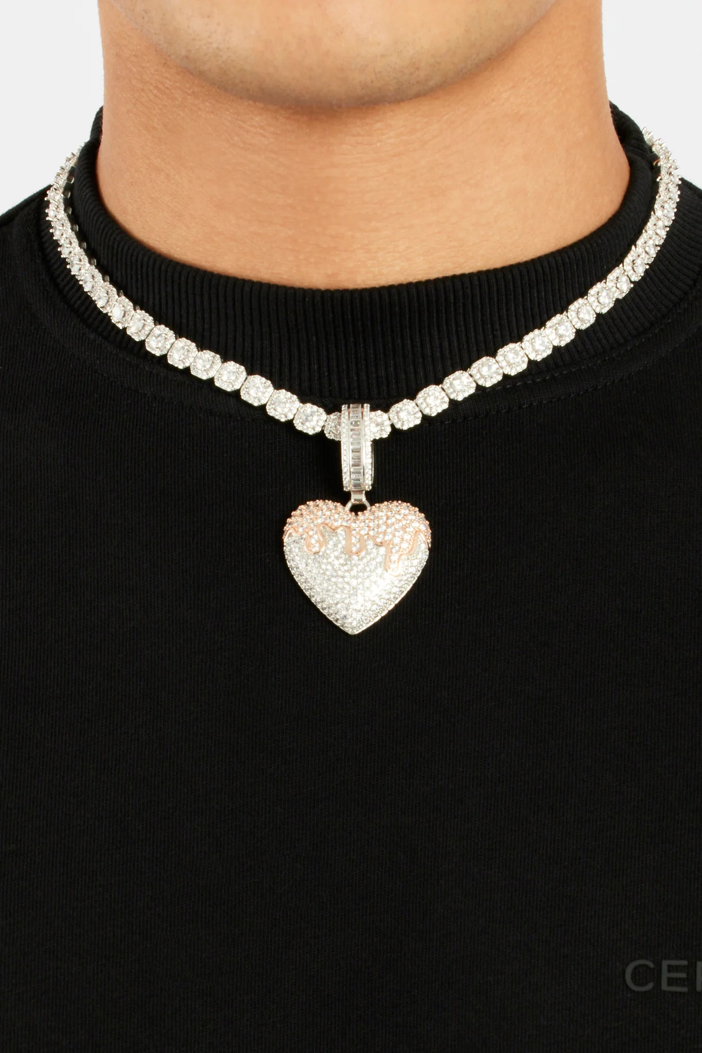 Iced CZ 2 Tone Heart Melt Pendant - Image 3