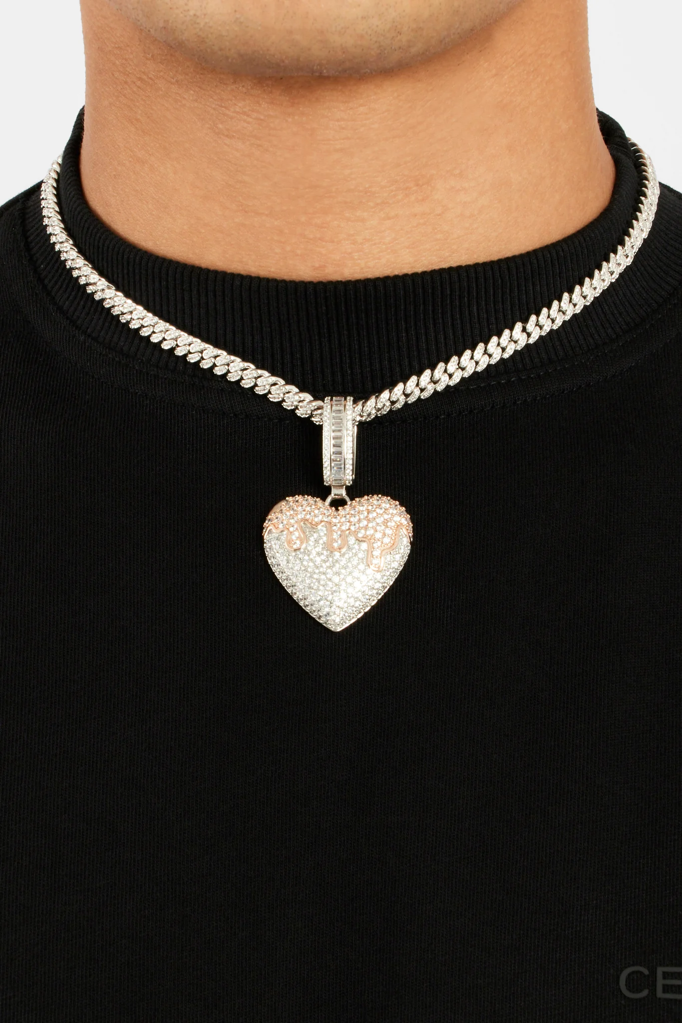 Iced CZ 2 Tone Heart Melt Pendant - Image 4