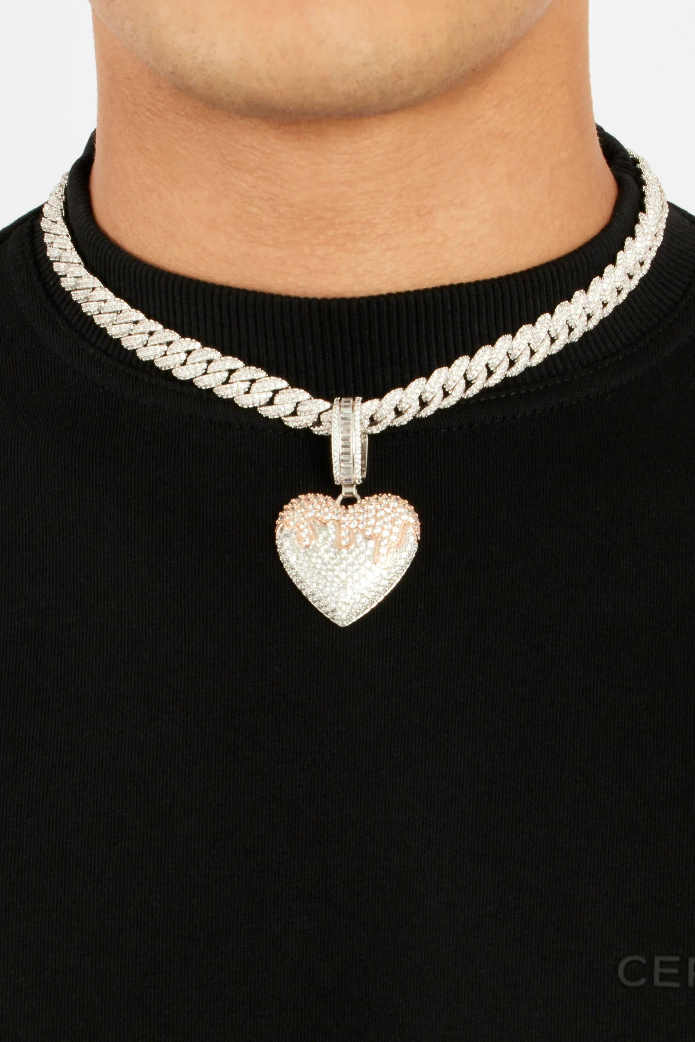 Iced CZ 2 Tone Heart Melt Pendant - Image 5