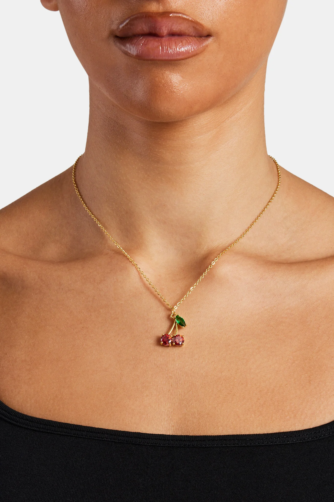 Iced CZ Cherry Necklace - Gold - Image 2