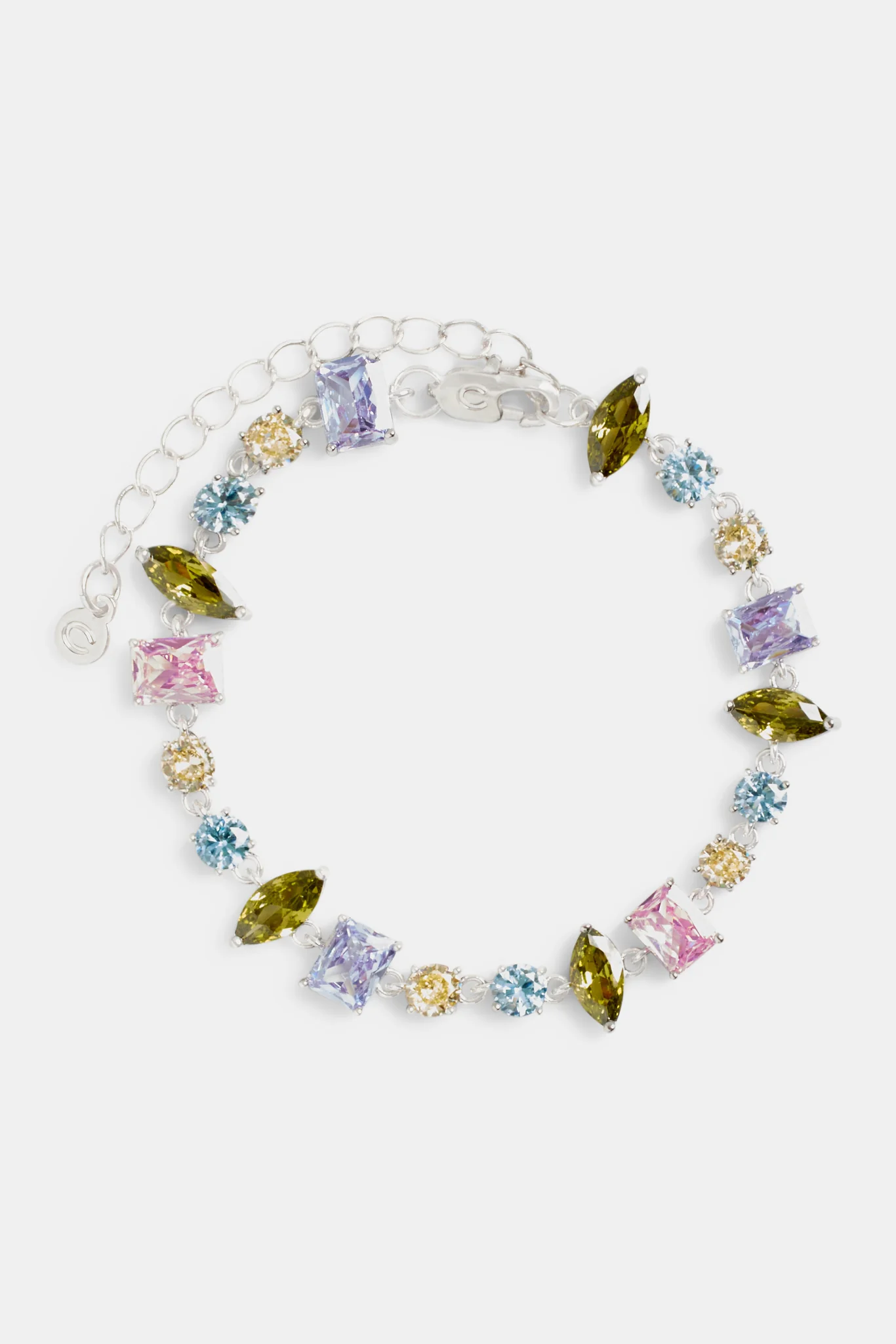 Iced CZ Colourful Mixed Shape Tennis Bracelet - Image 2