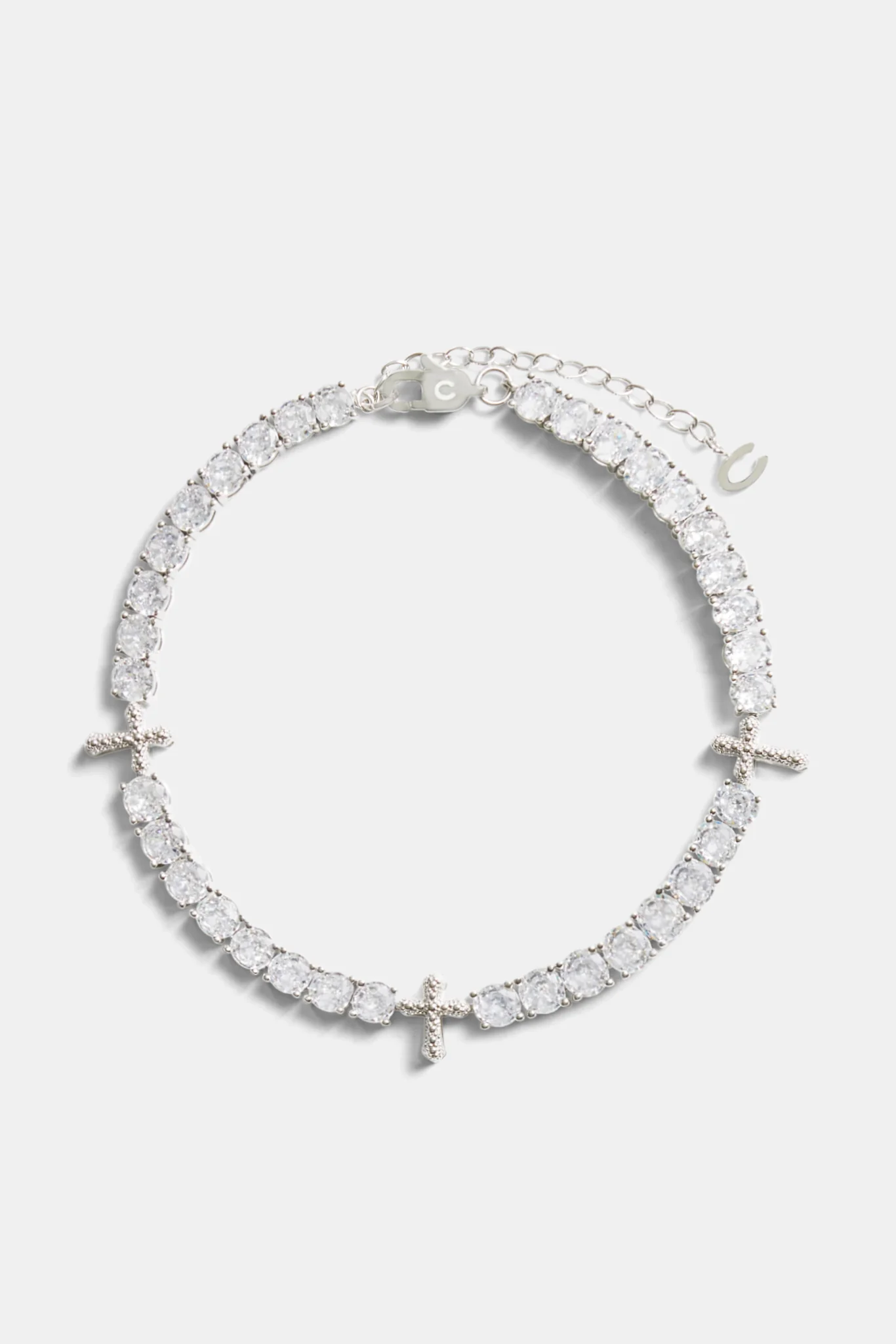 Iced CZ Cross Tennis Anklet 8+2 - Image 2