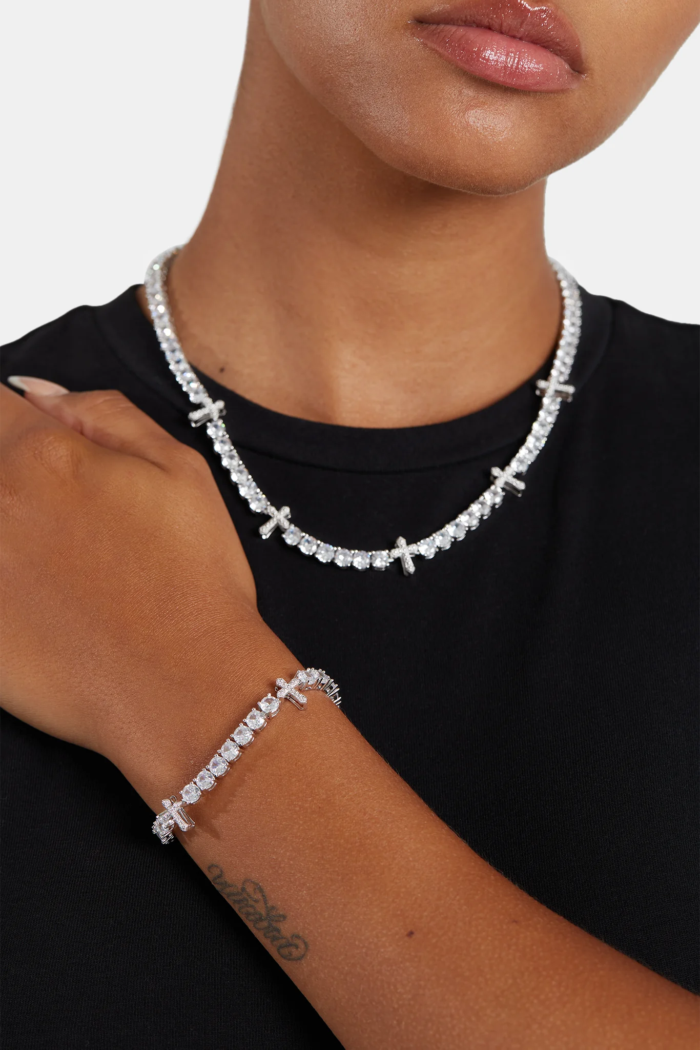 Iced CZ Cross Tennis Bracelet - Image 3