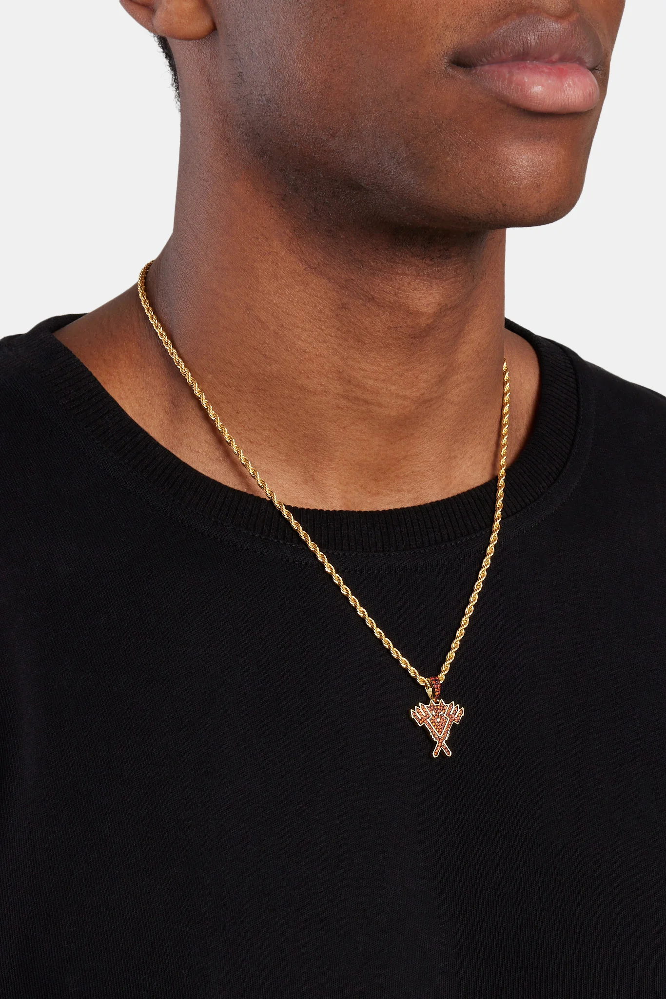 Iced CZ Devil Pendant - Gold - Image 3