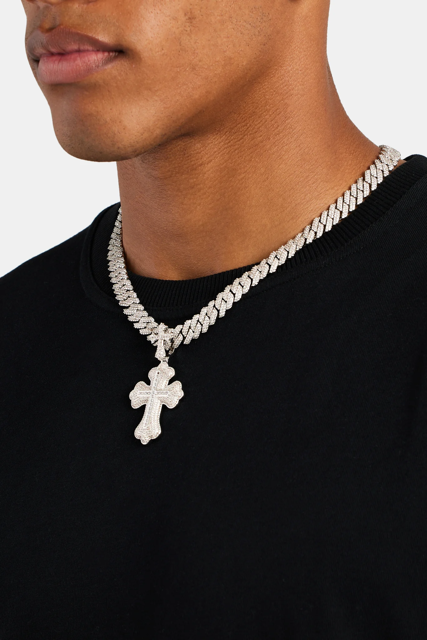 Iced CZ Double Chunky Cross Pendant - Image 3