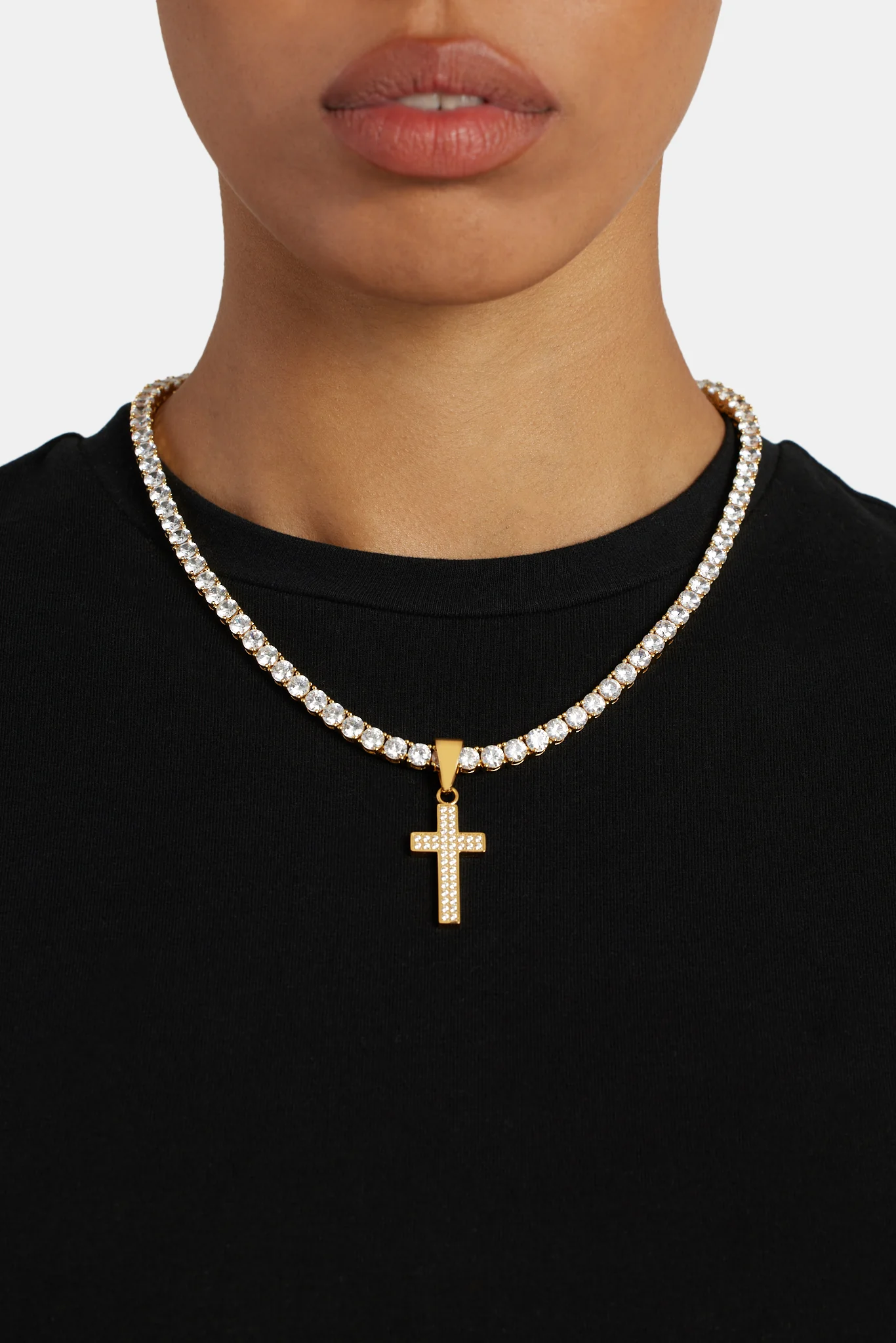 Iced CZ Gold Plated Cross Pendant - Image 3