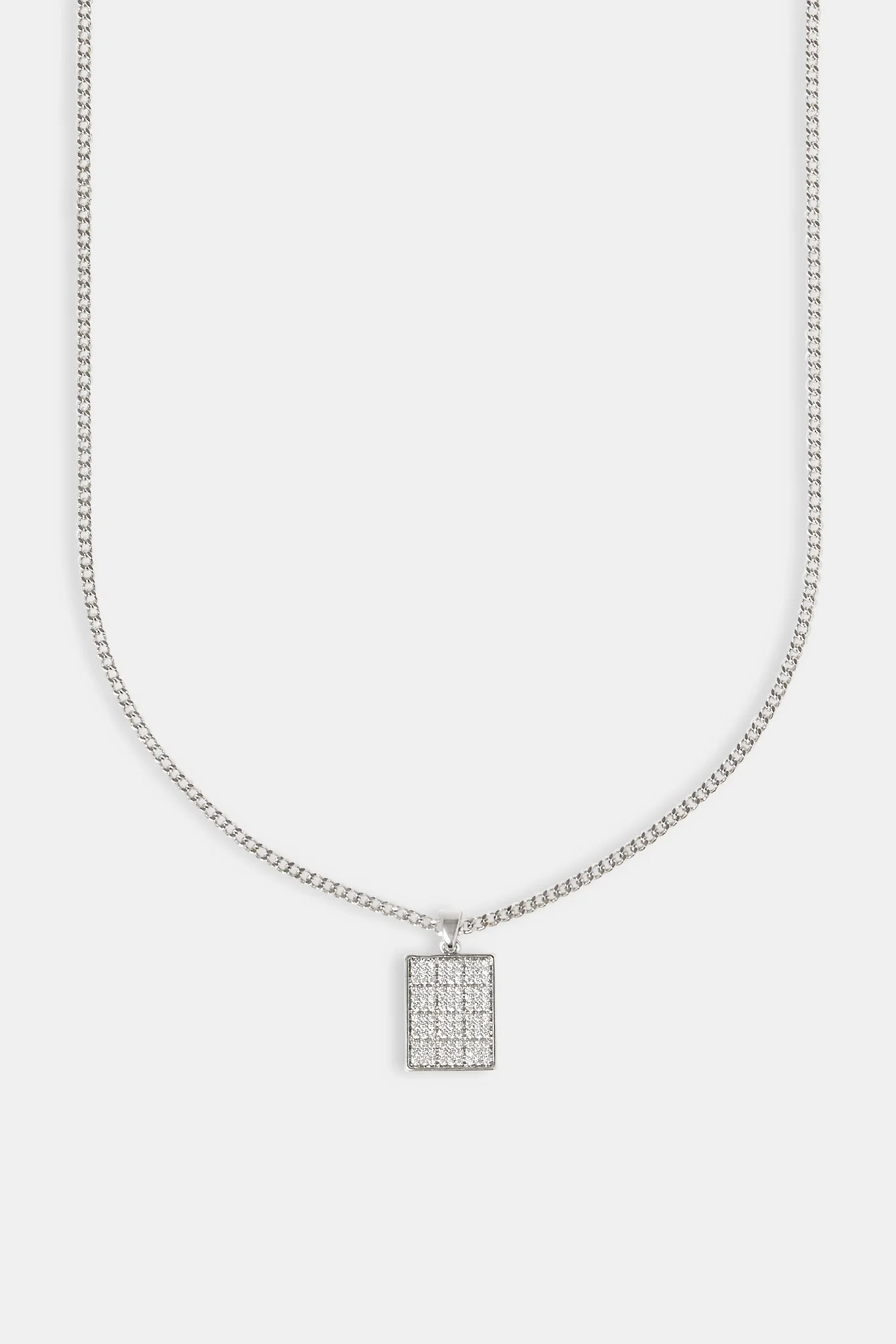 Iced CZ Grid Dog Tag Necklace - 20mm - Image 2