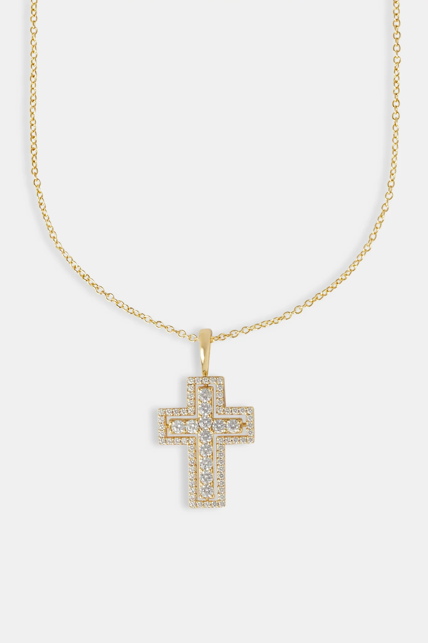 Iced Double Iced  Cross Necklace - 45mm - Gold - Image 2