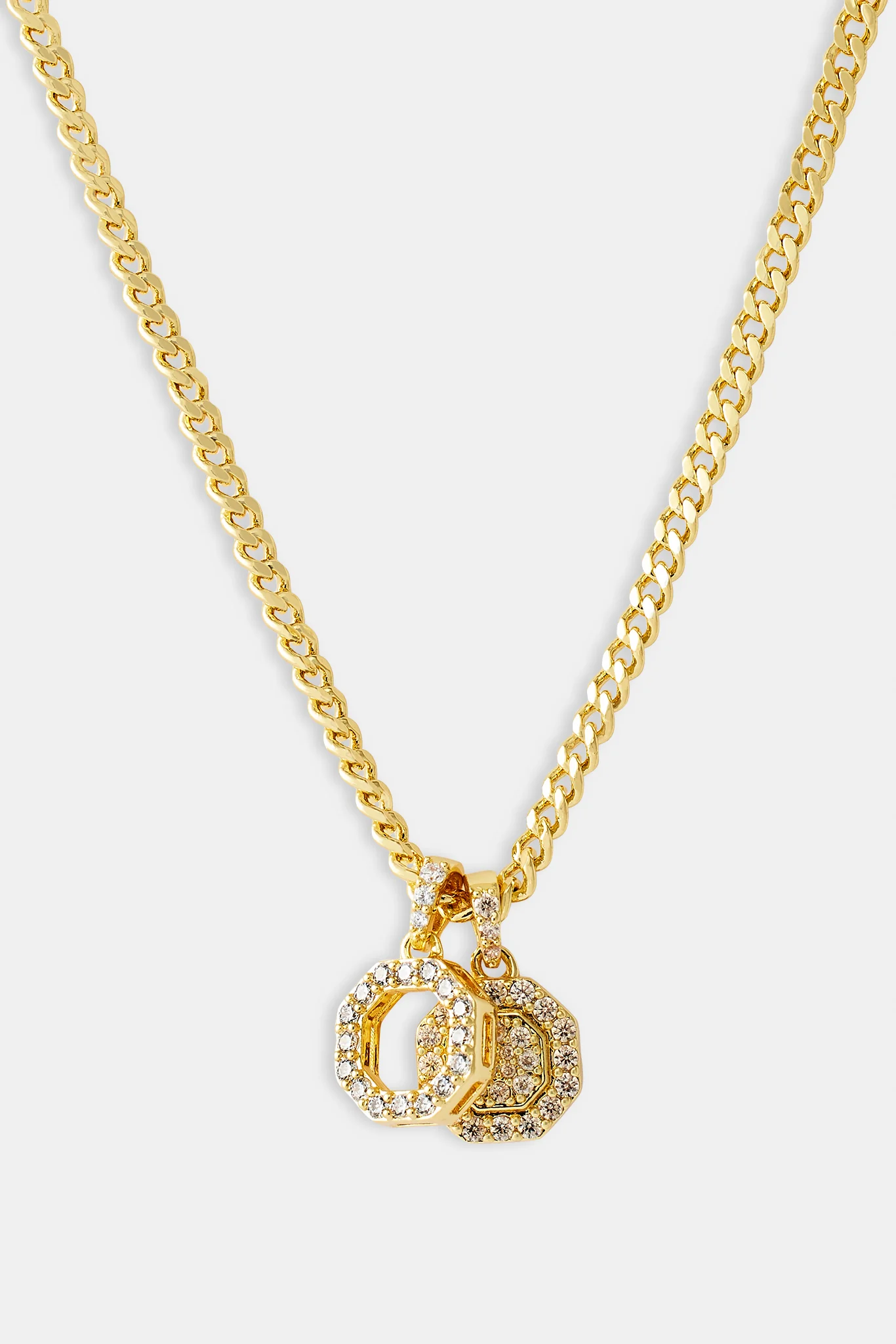 Iced Double Motif Shape Necklace - 10mm - Gold - Image 2