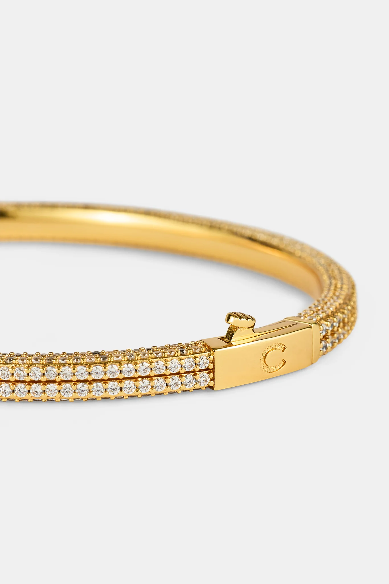 Iced Double Row Tennis Bangle - 4mm - Gold - Image 3