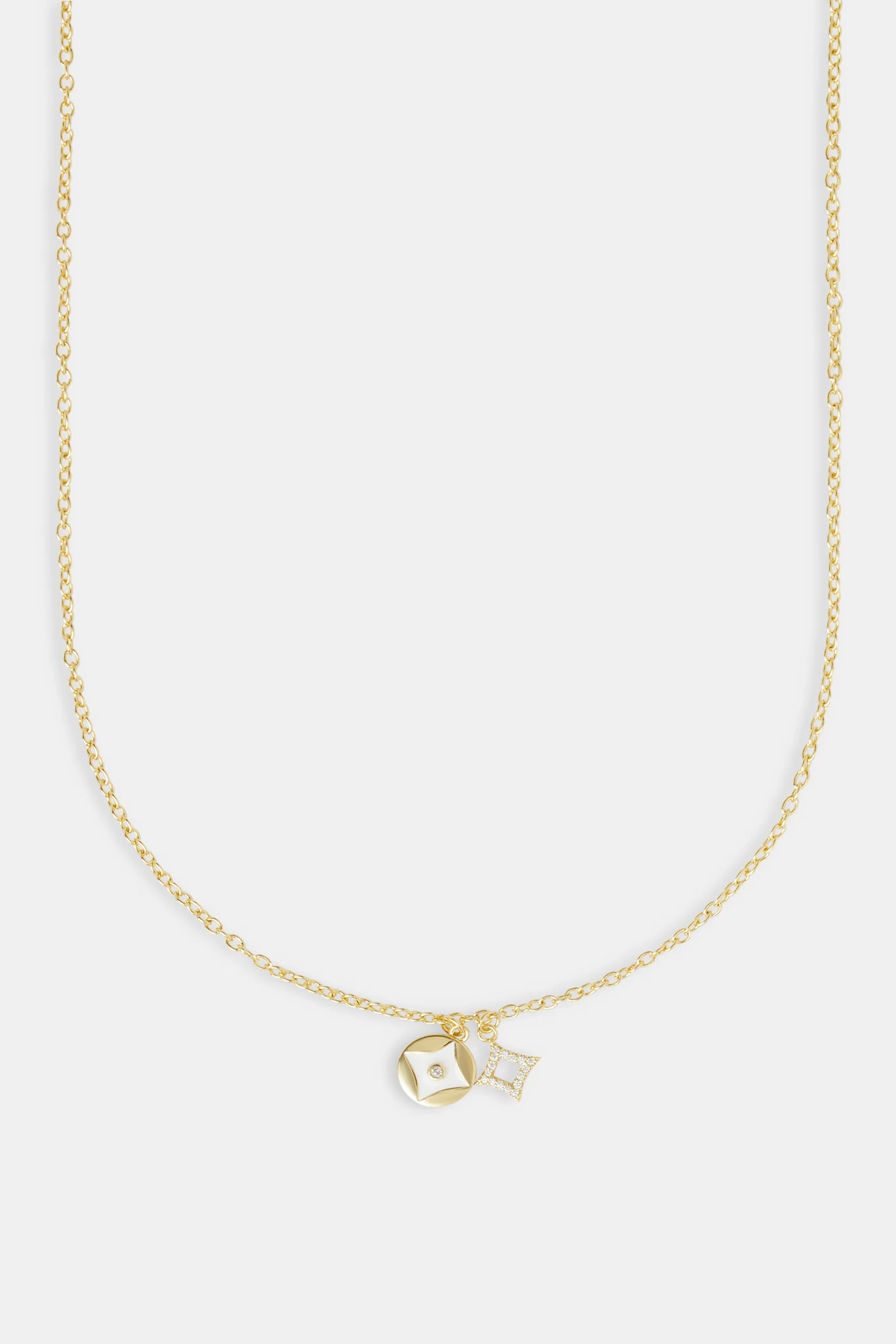 Iced Double Star Motif Charm Necklace - 10mm - Image 2