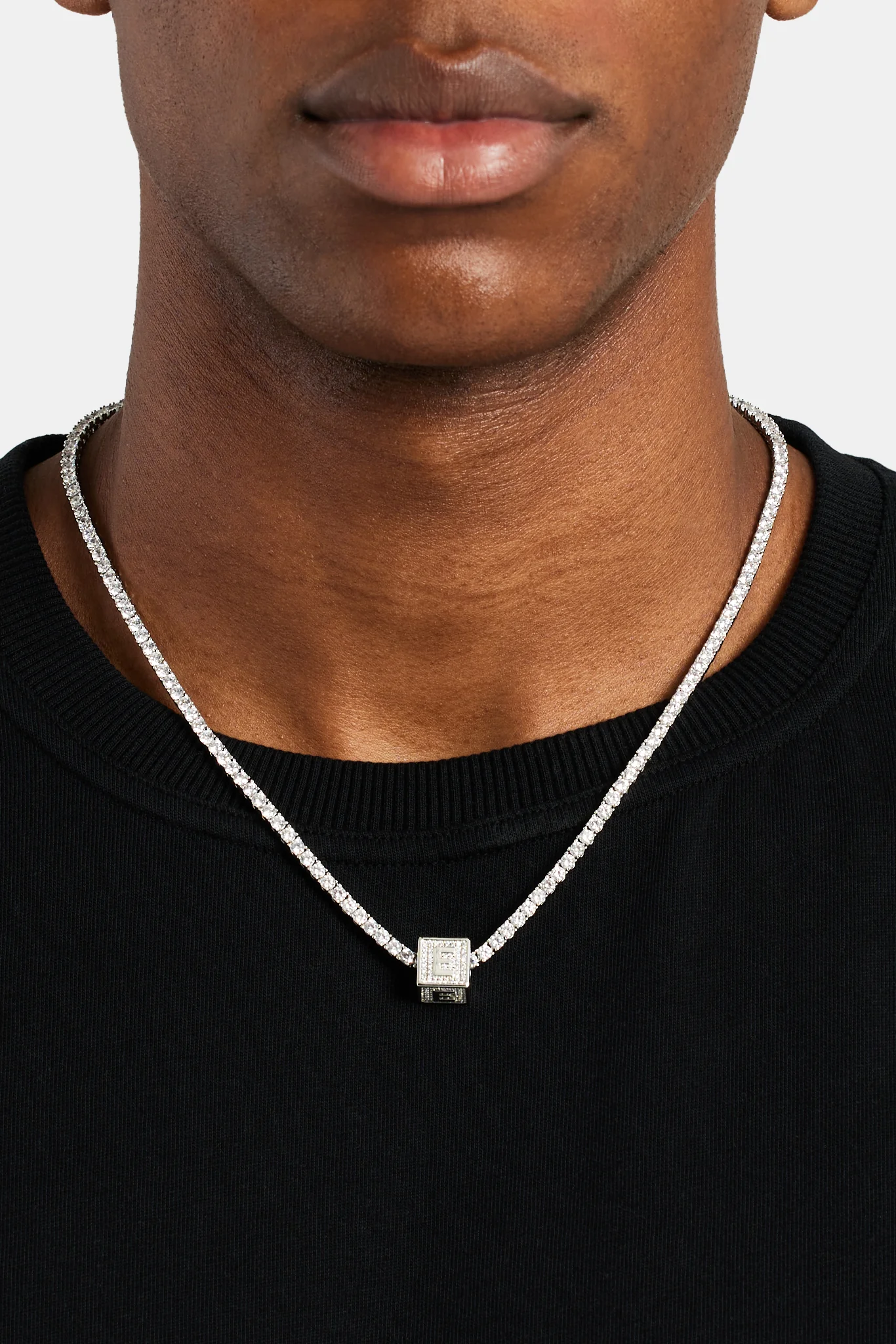 Iced E Letter Block Pendant - Image 3
