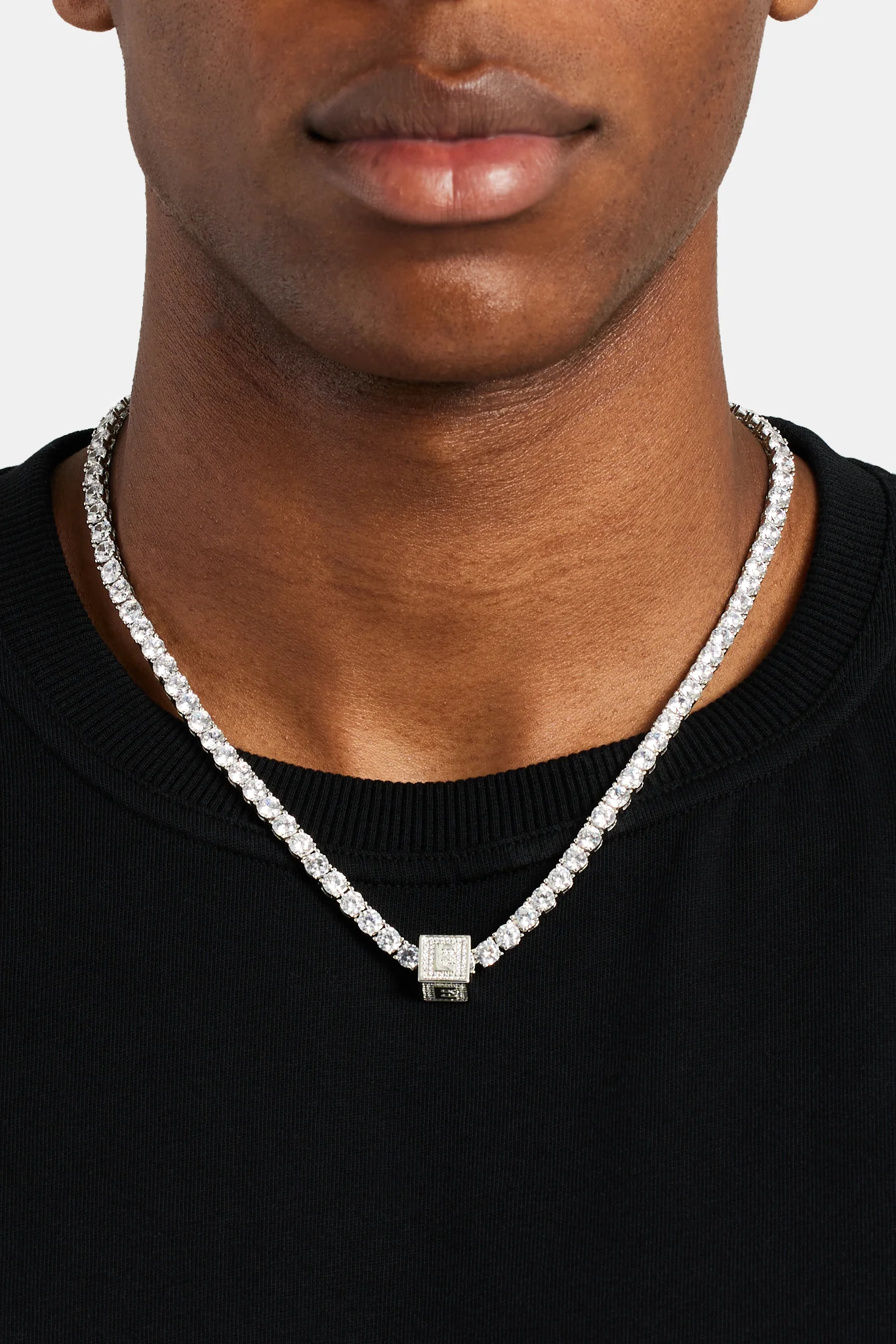 Iced E Letter Block Pendant - Image 4