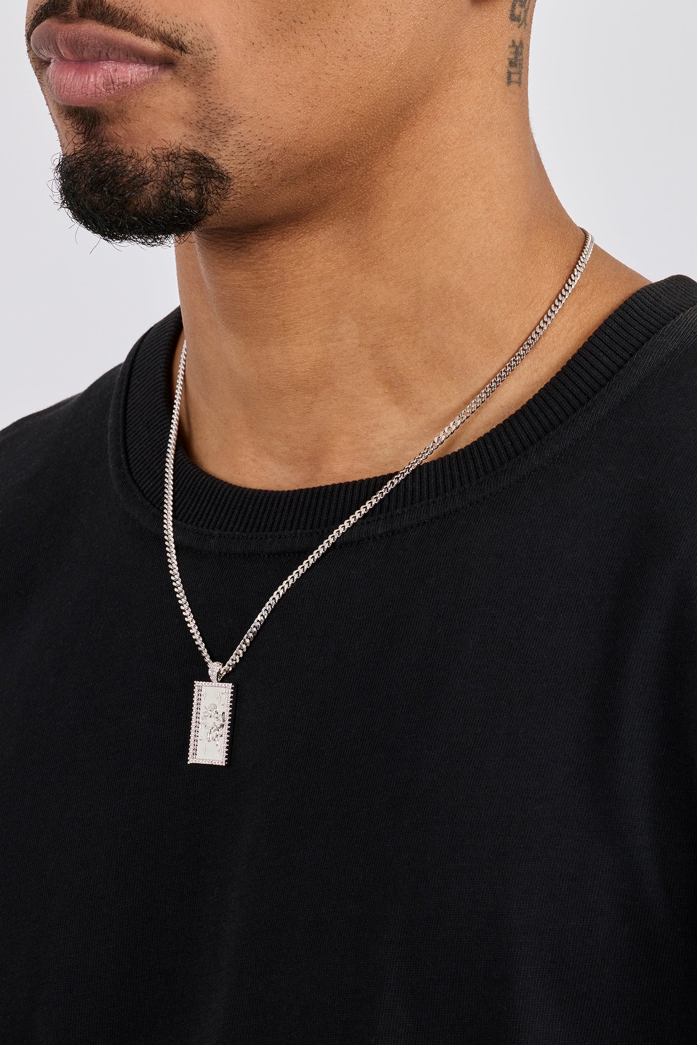 Iced Edge Cherub Pendant Necklace - 20mm - White - Image 3