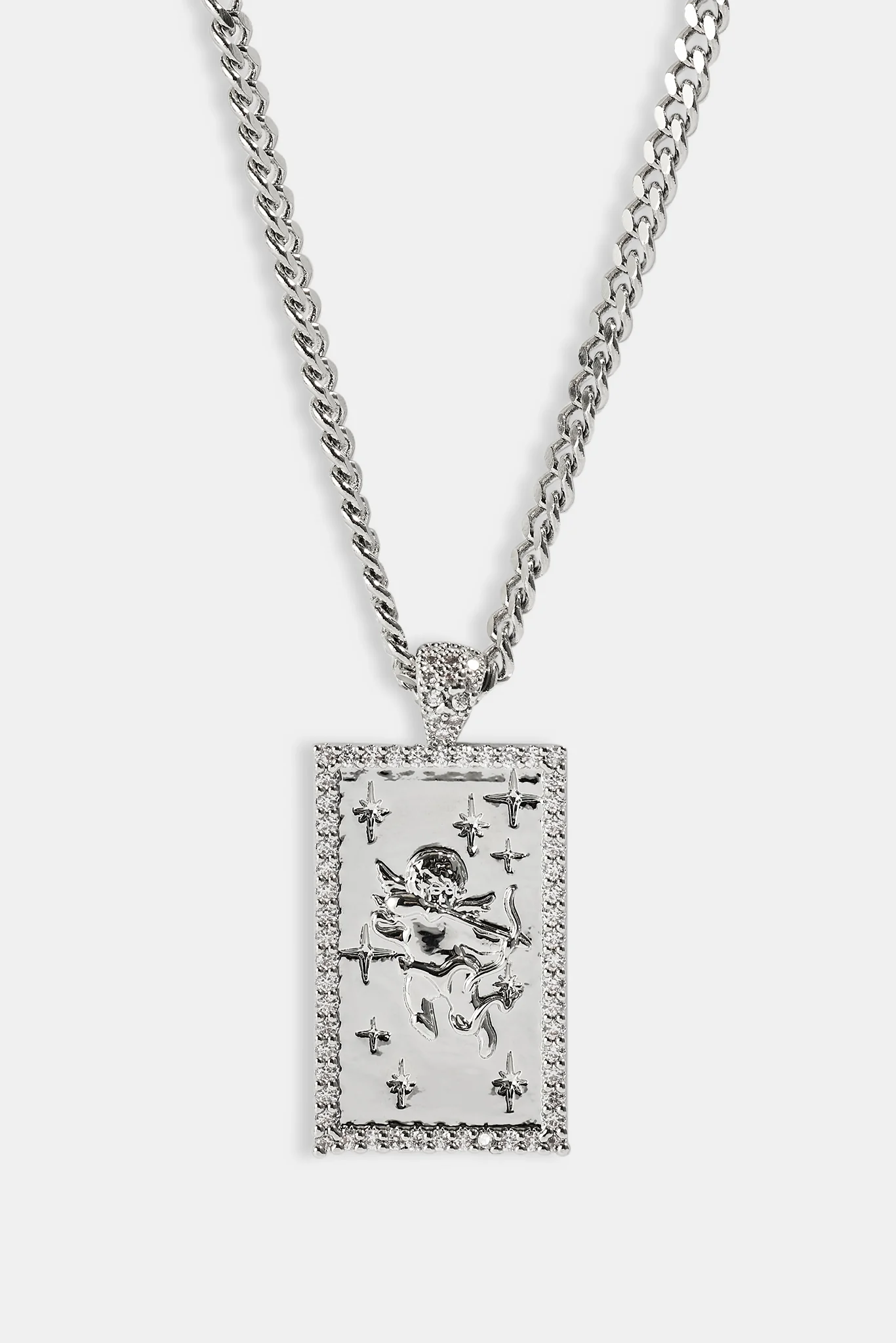 Iced Edge Cherub Pendant Necklace - 20mm - White - Image 4