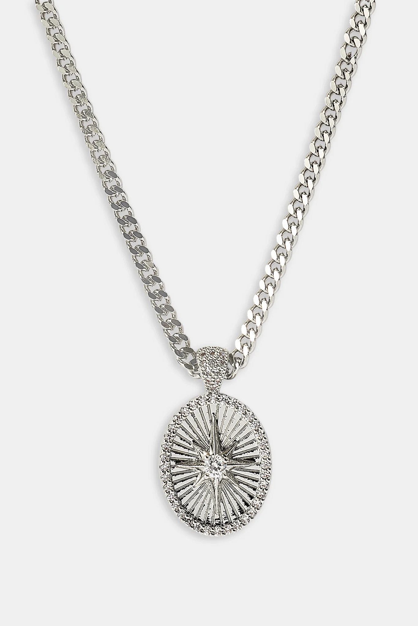 Iced Edge Oval Micro Pendant Necklace - 20mm - White - Image 4