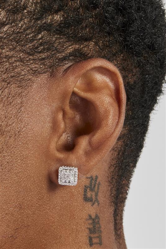 Iced Edge Square Stud Earrings - 8mm - Image 2