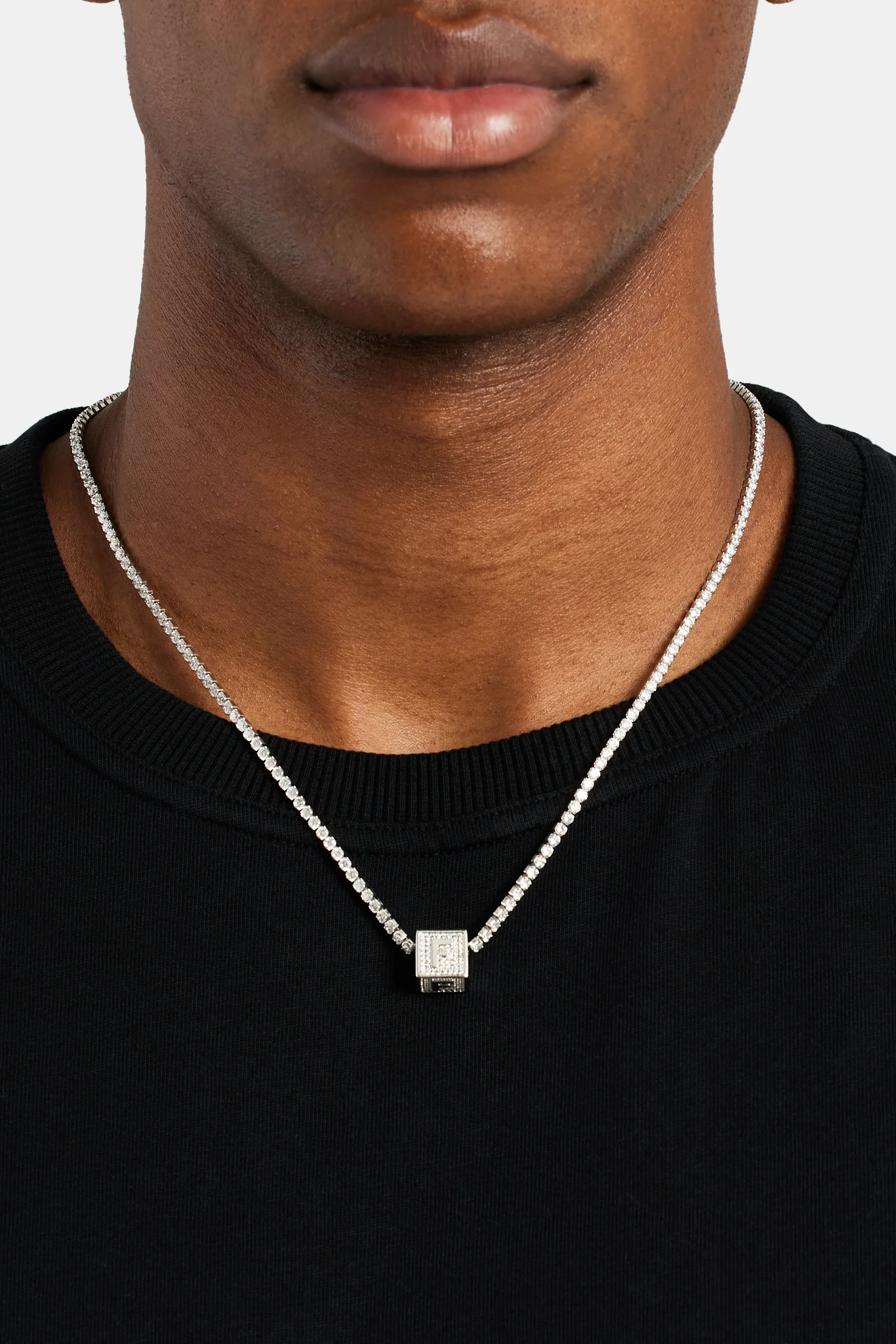 Iced F Letter Block Pendant - Image 3