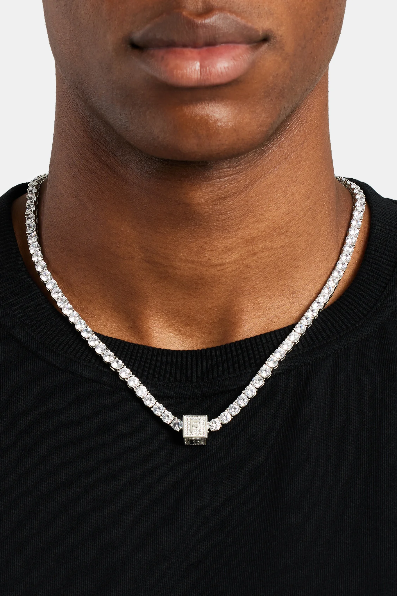 Iced F Letter Block Pendant - Image 4