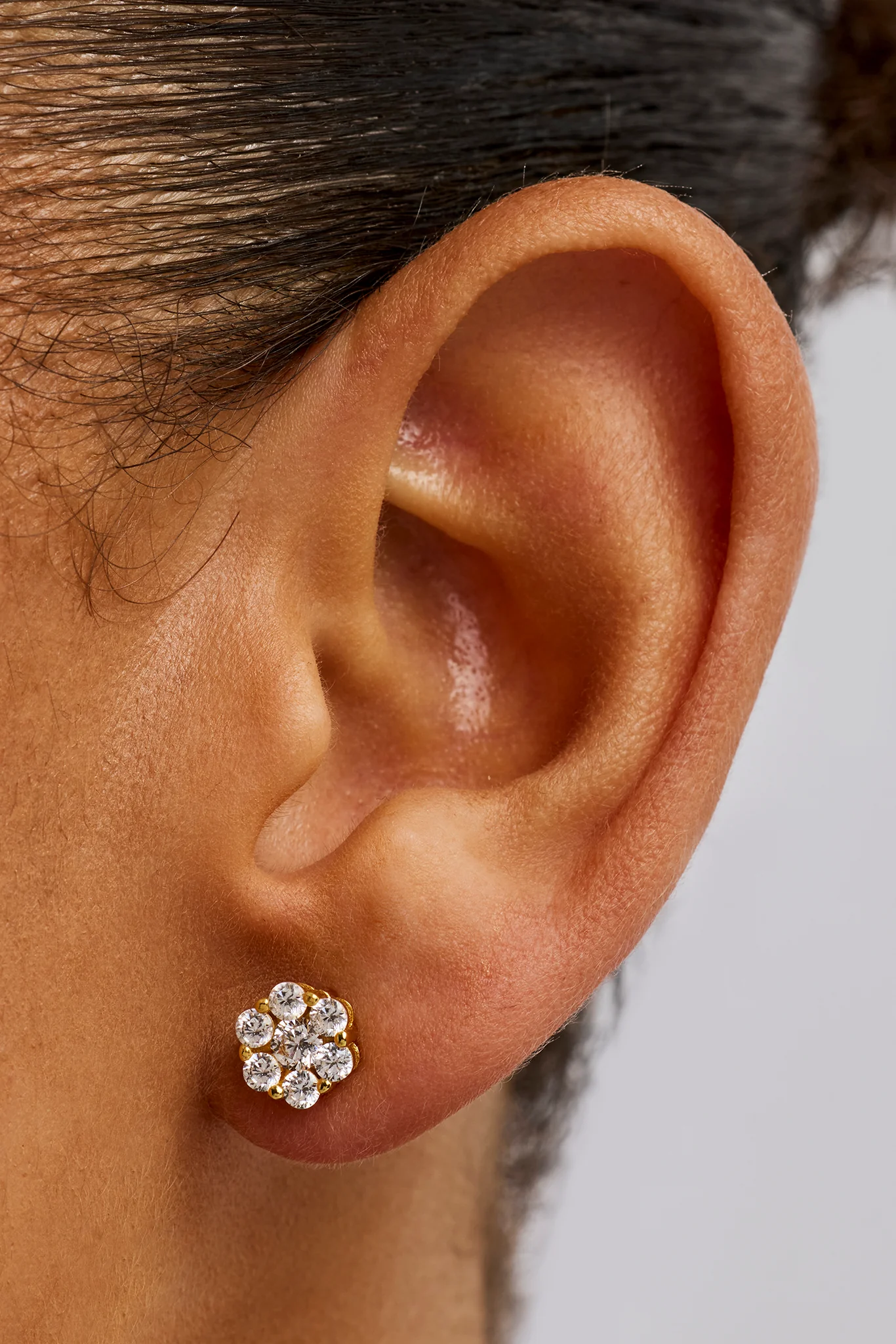 Iced Floral Stud Earrings - 8mm - Gold - Image 2